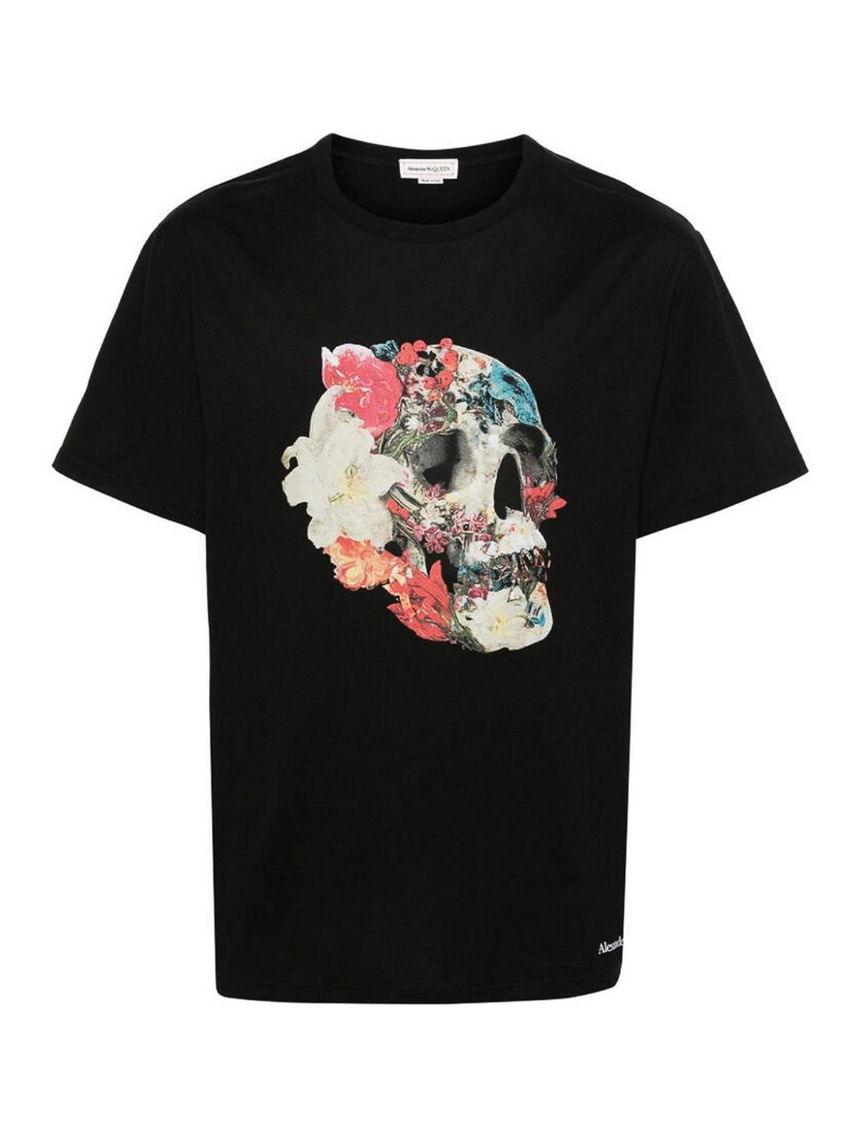 Shop Alexander Mcqueen Black Floral Skull Print  T-shirt