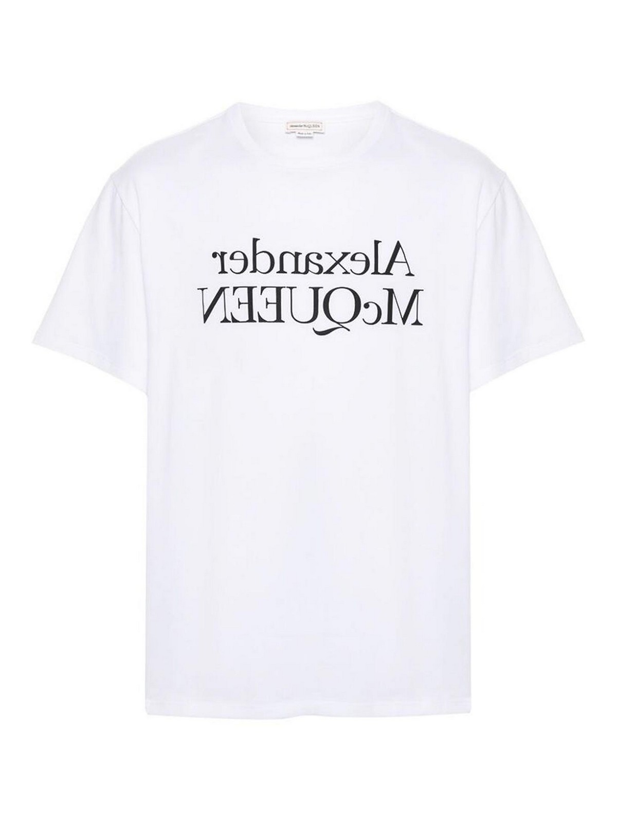 【送料&関税込】Alexander McQueen Crewneck T-shirt Alexander McQueen Crew Neck Cotton T-Shirt with Printed Logo