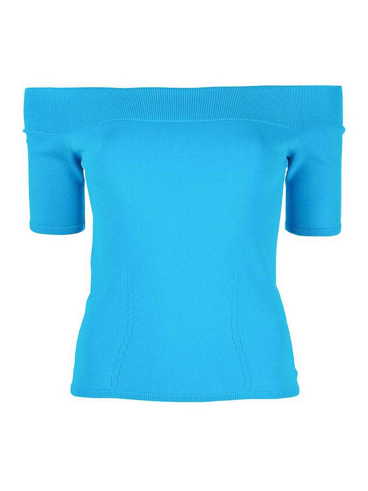 Alexander Mcqueen Knit Off-the-shoulder Top In Blue