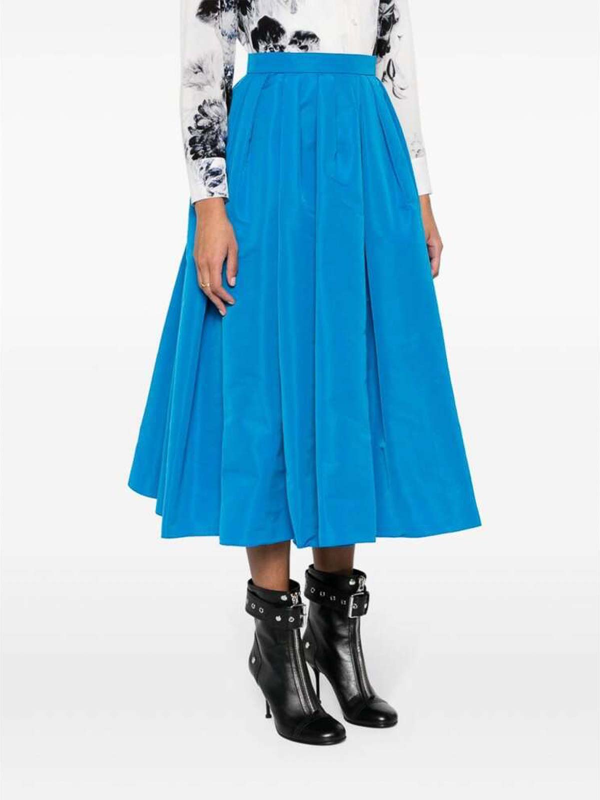 【送料&関税込】Alexander McQueen High-waist Pleat Detailed Alexander Mcqueen Cobalt Blue Pleated High-Waisted Skirt