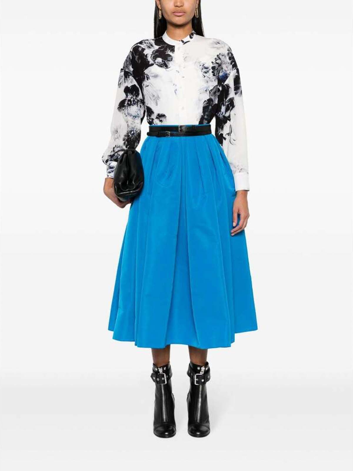 Alexander Mcqueen Cobalt Blue Pleated High-Waisted Skirt