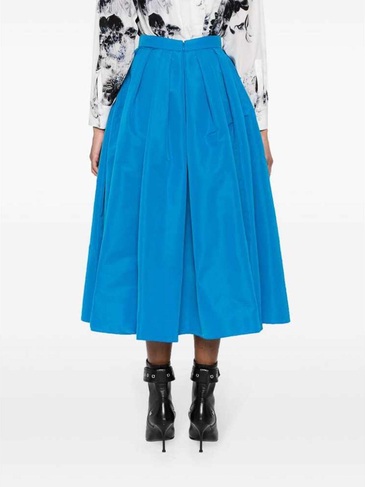 Alexander Mcqueen Cobalt Blue Pleated High-Waisted Skirt