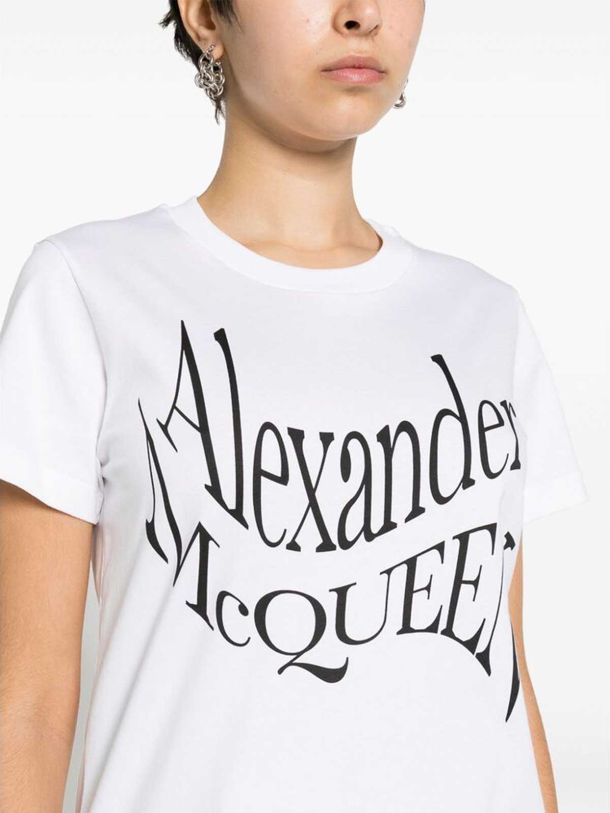 Shop Alexander Mcqueen White Logo Print Crew Neck  T-shirt