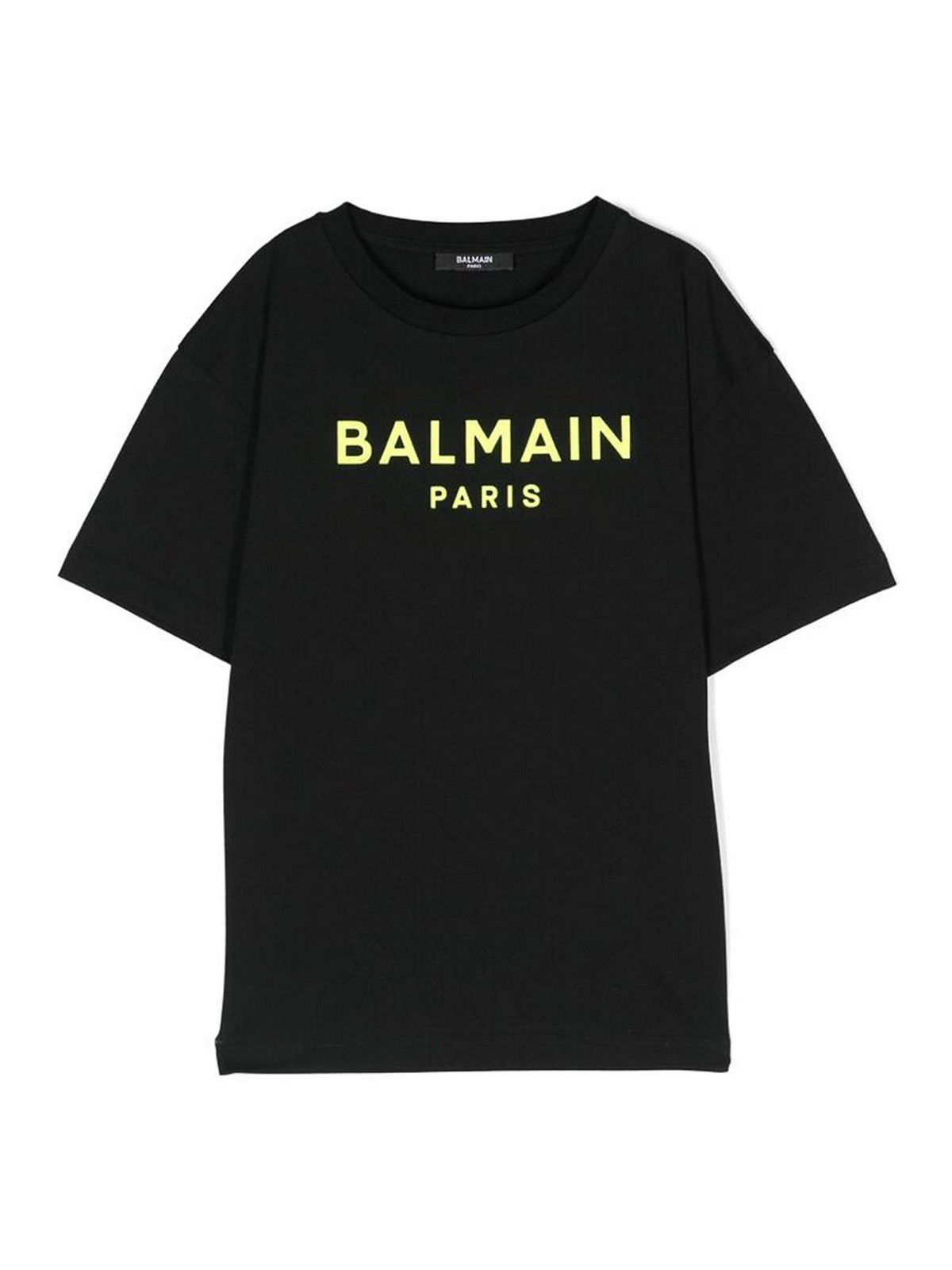 Balmain Black/Neon Green Applique Logo t-shirt|BU8Q71Z0082930GL
