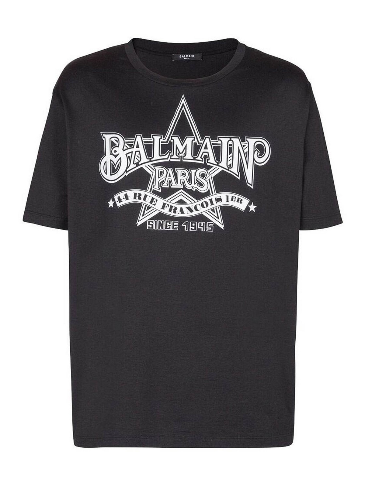 Shop Balmain Black Logo Print Crew Neck  T-shirt
