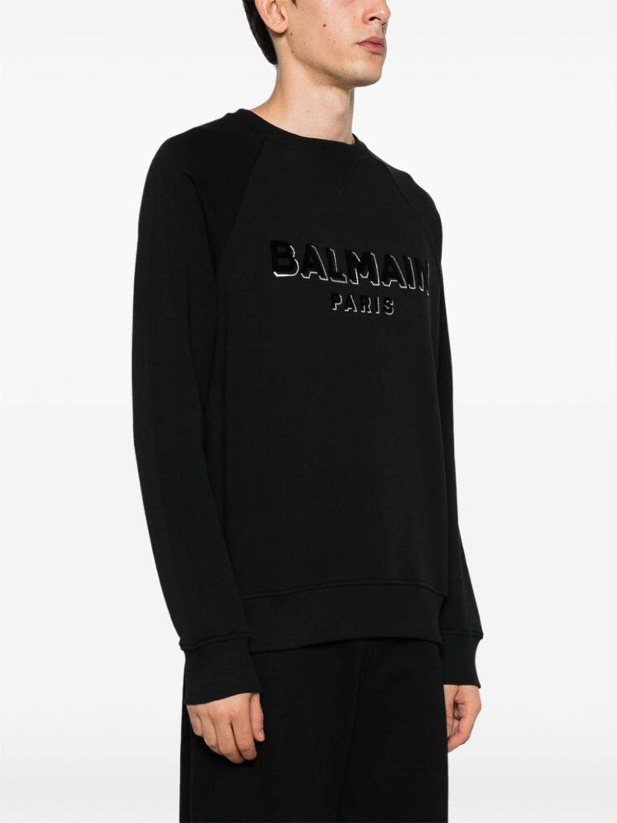 Shop Balmain Logo-print Crew-neck Sweatshirt In Black