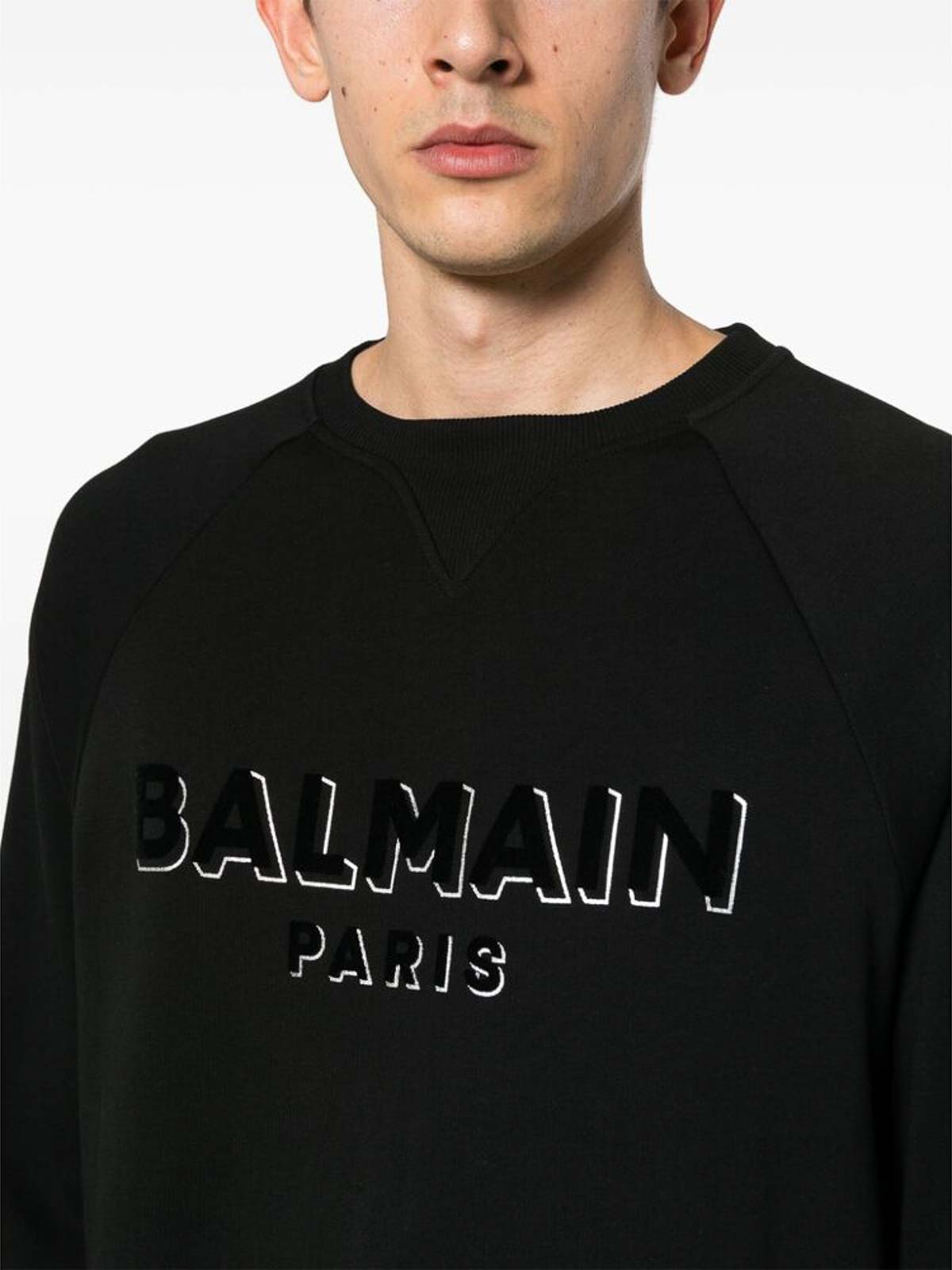 Shop Balmain Logo-print Crew-neck Sweatshirt In Black