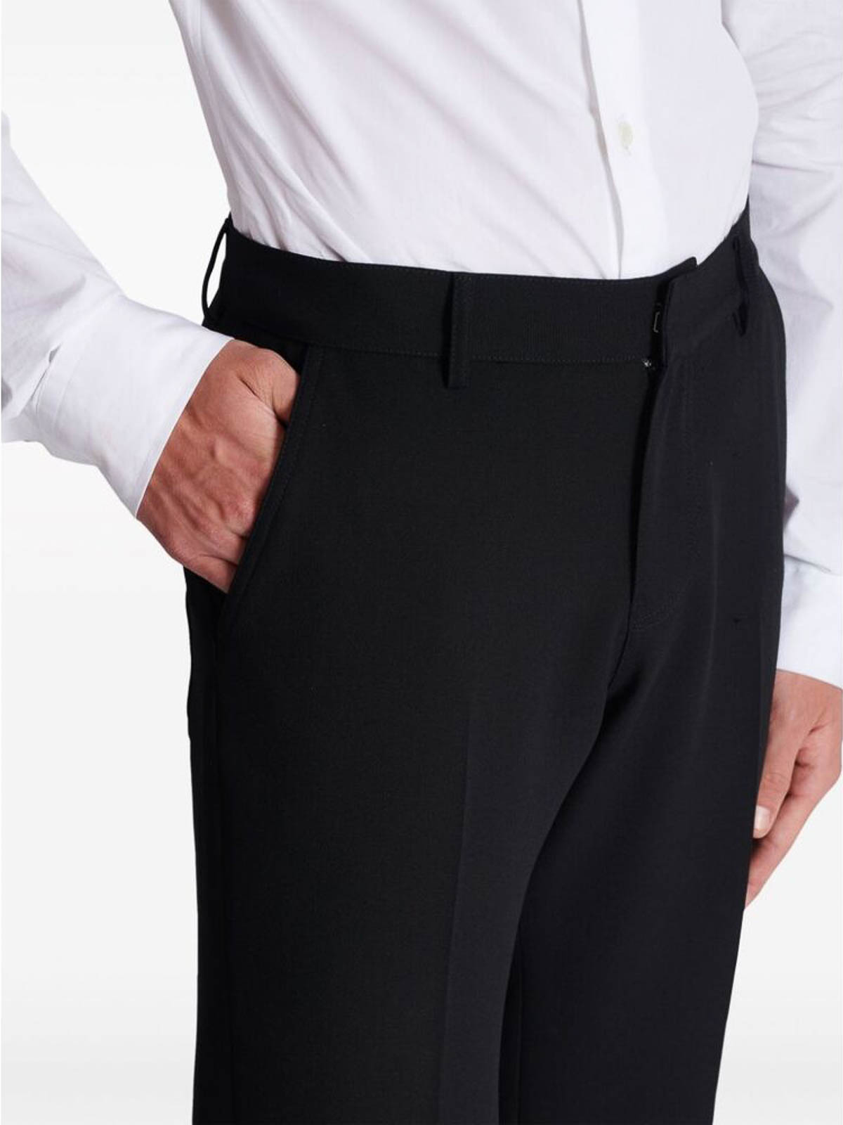 Shop Balmain Black Crepe Texture Button Pants