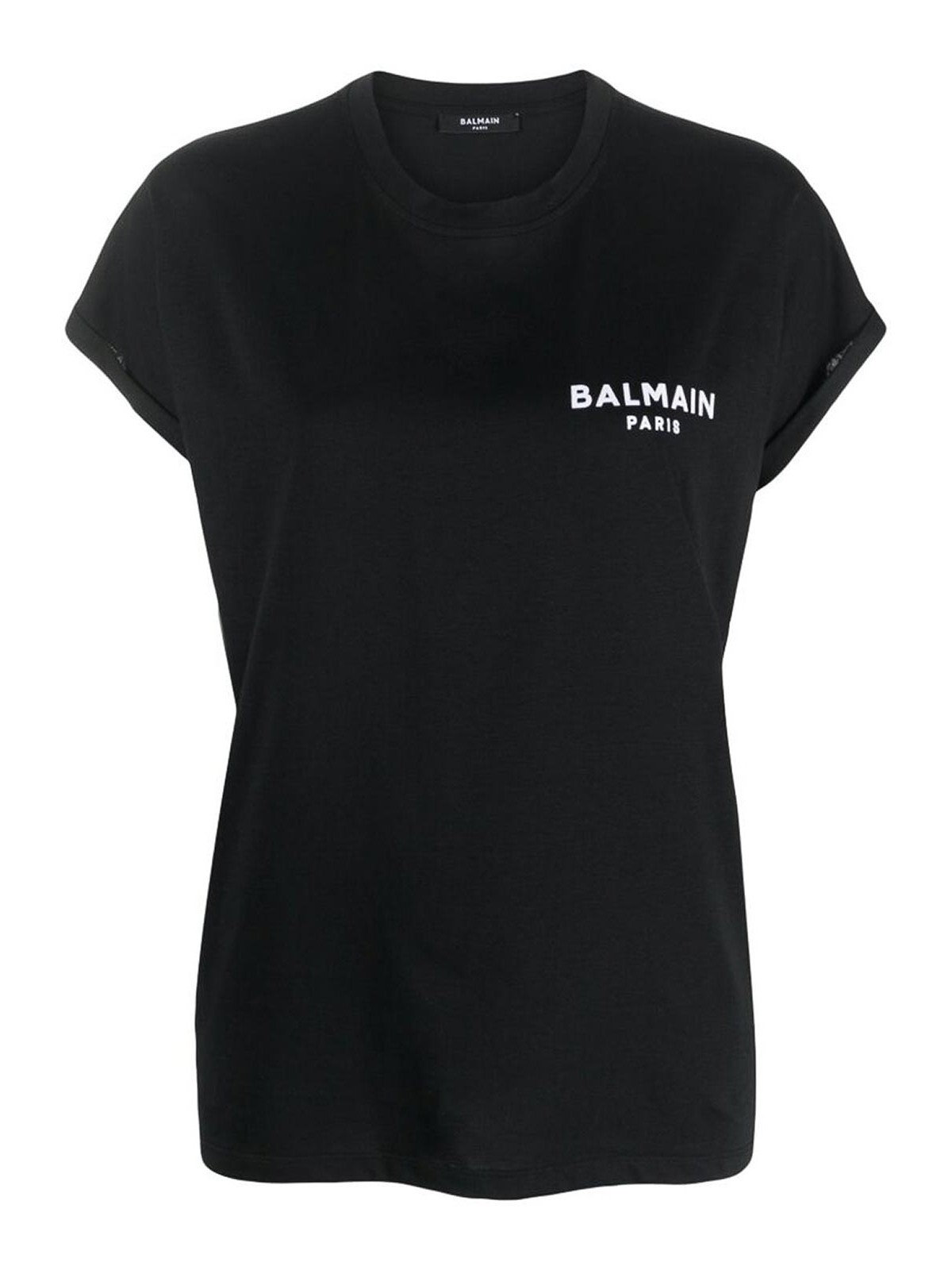 Shop Balmain Black Logo Print Crew Neck  T-shirt