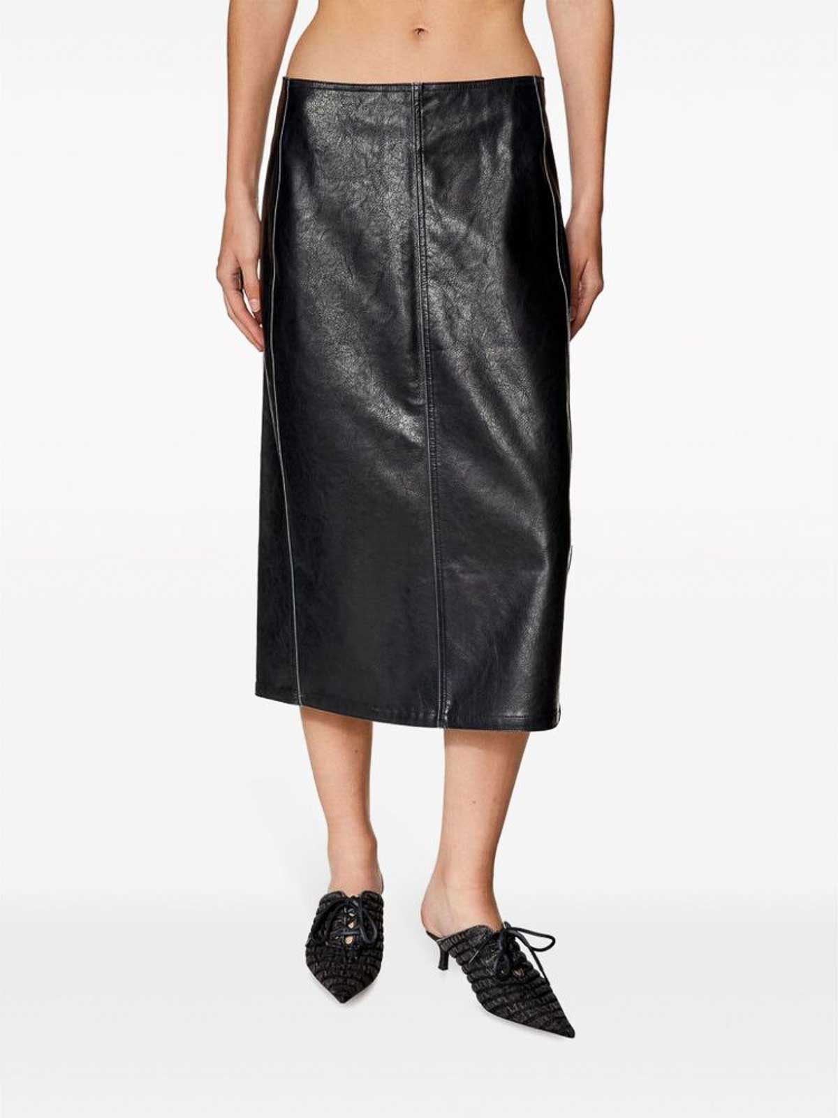 Shop Diesel Black Faux Leather A-line Skirt