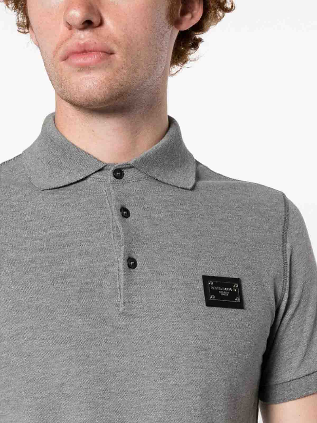 Shop Dolce & Gabbana Logo-plaque Polo Shirt In Grey