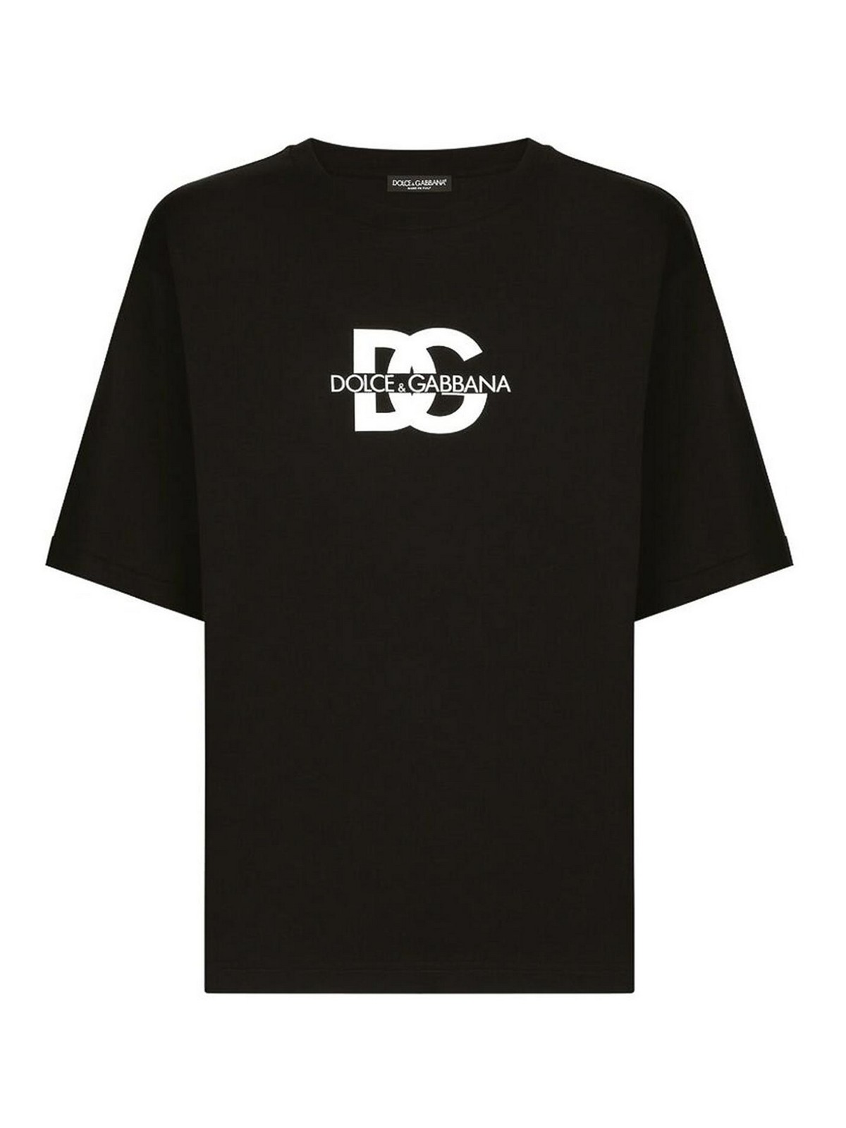 Shop Dolce & Gabbana Black Logo Print Round Neck  T-shirt