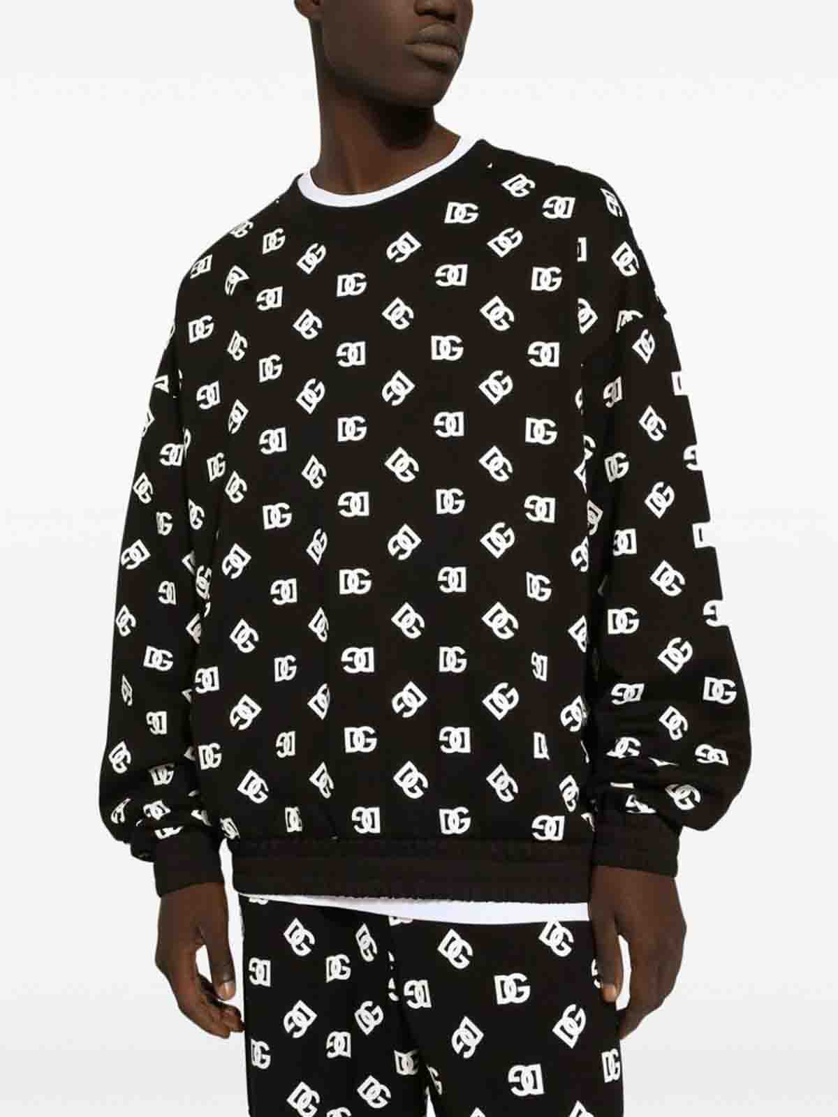 Shop Dolce & Gabbana Black Logo Print Crew Neck Sweater