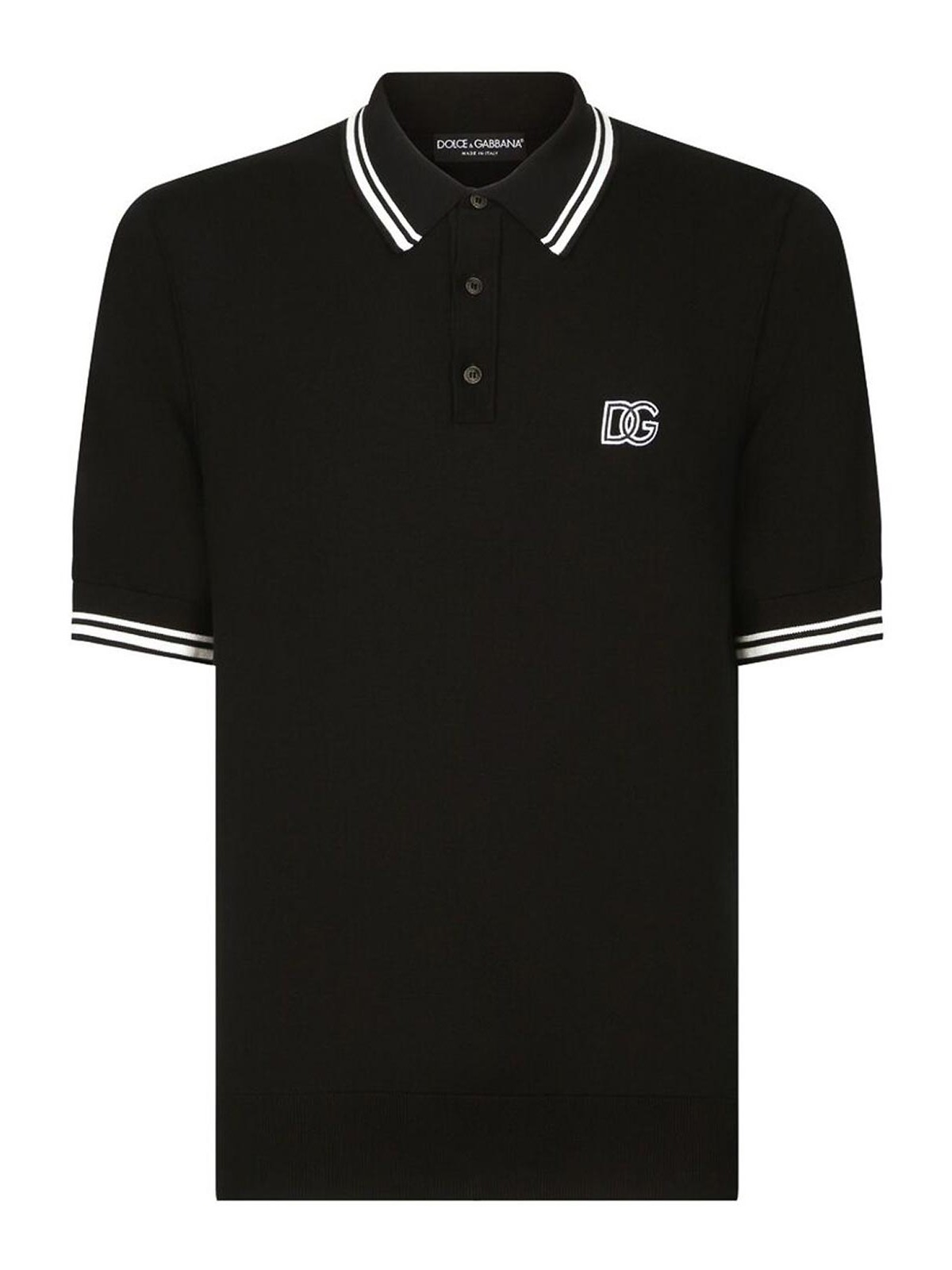 Shop Dolce & Gabbana Black Striped Logo Polo Shirt