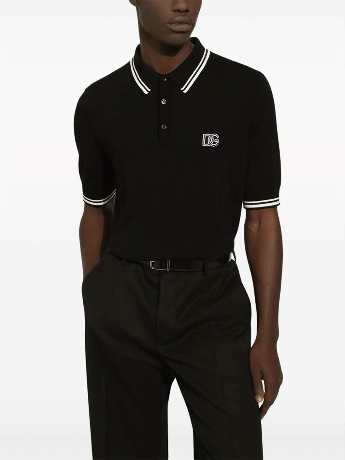 Shop Dolce & Gabbana Black Striped Logo Polo Shirt