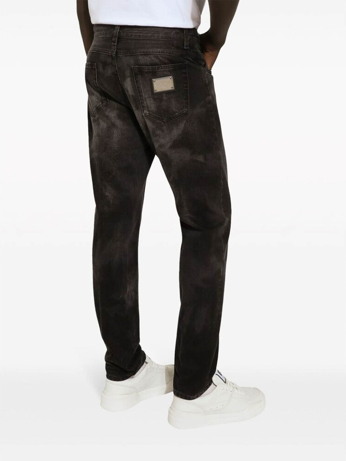 Shop Dolce & Gabbana Black Washed Logo Patch Denim Pants