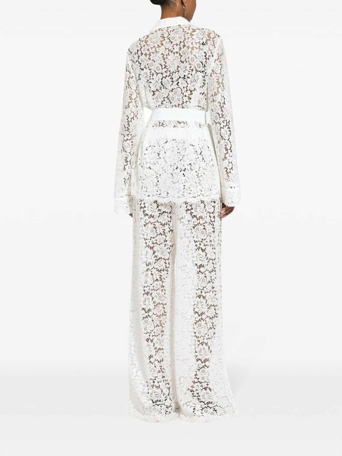 Shop Dolce & Gabbana White Lace Applique Logo Belted Jacket