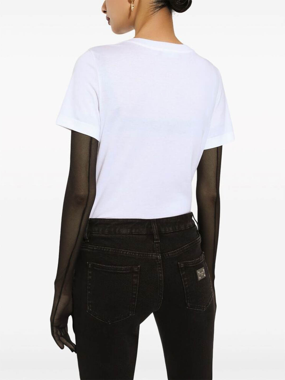 Shop Dolce & Gabbana White Logo Patch Round Neck  T-shirt