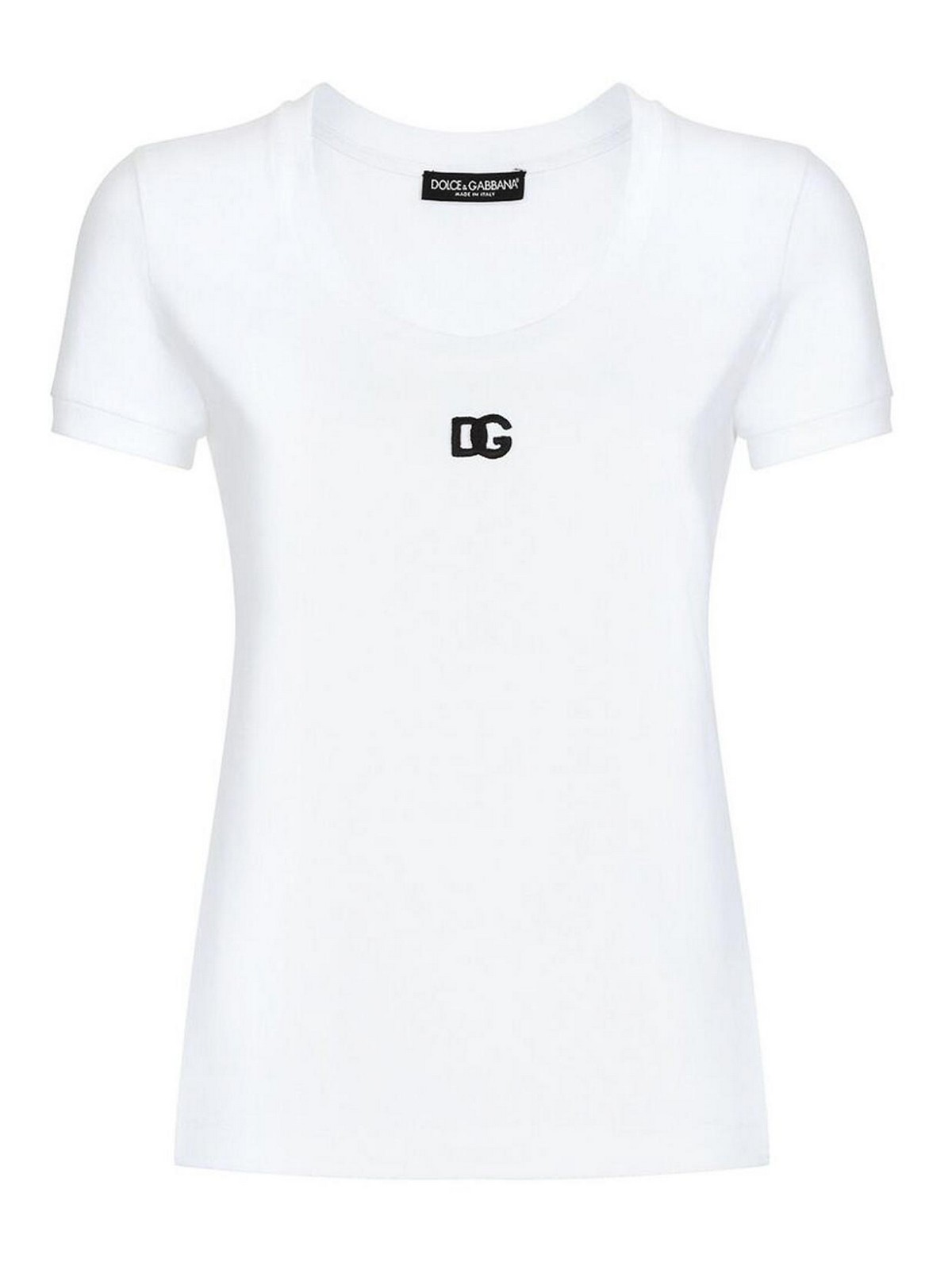 Shop Dolce & Gabbana White Embroidered Logo Scoop Neck  T-shirt