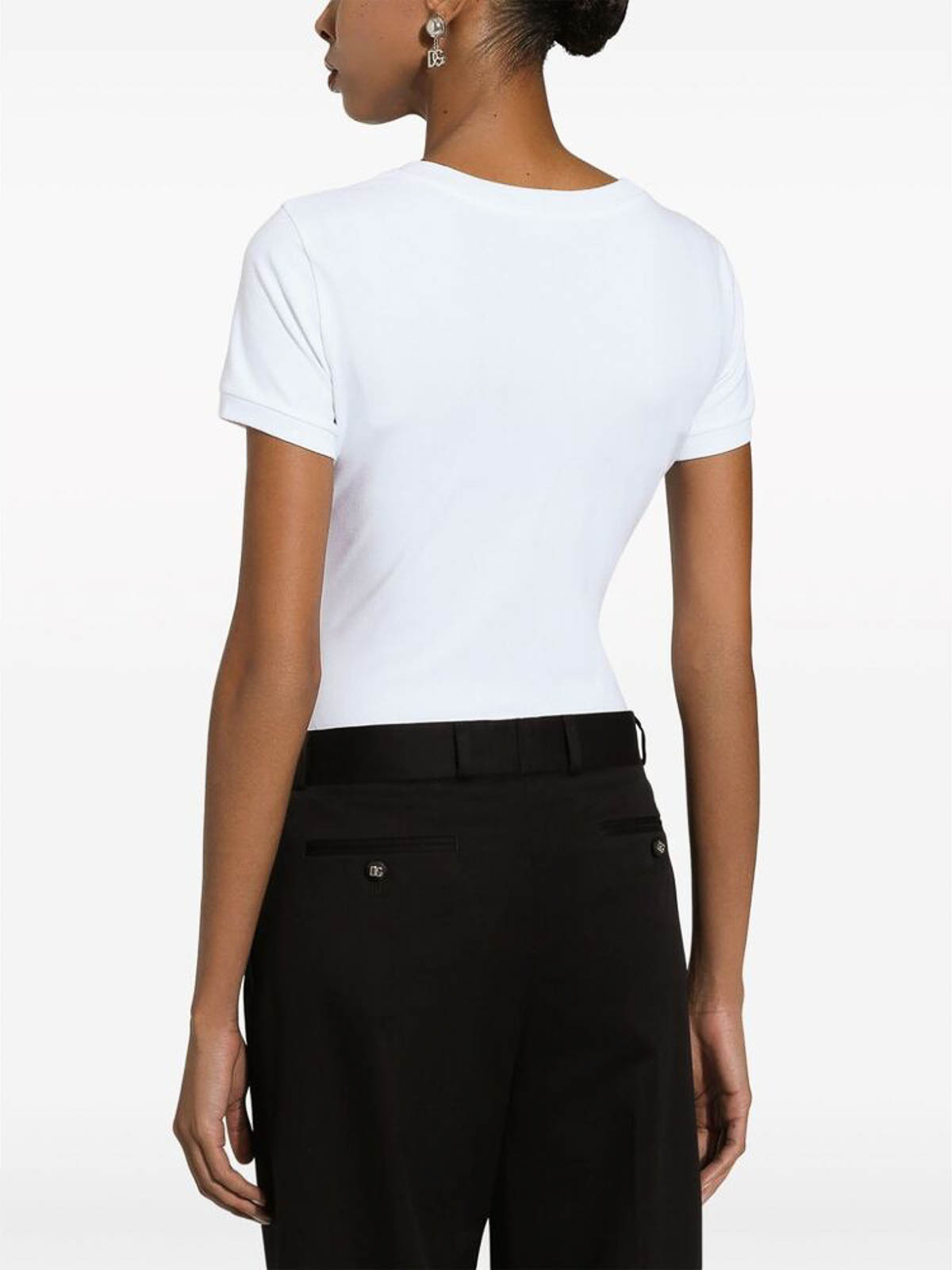Shop Dolce & Gabbana White Embroidered Logo Scoop Neck  T-shirt