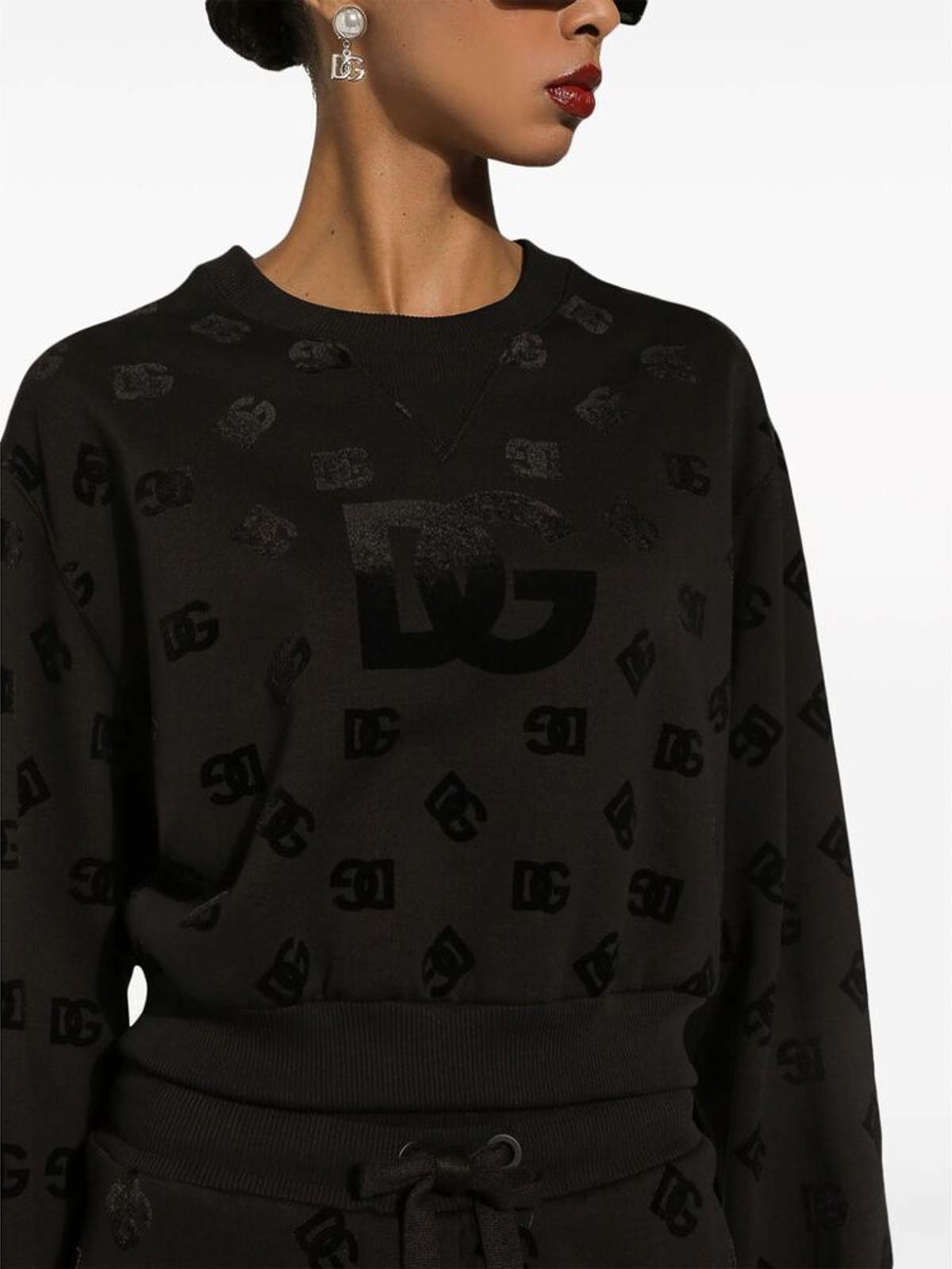 Shop Dolce & Gabbana Black Logo Print Crew Neck Crop  T-shirt