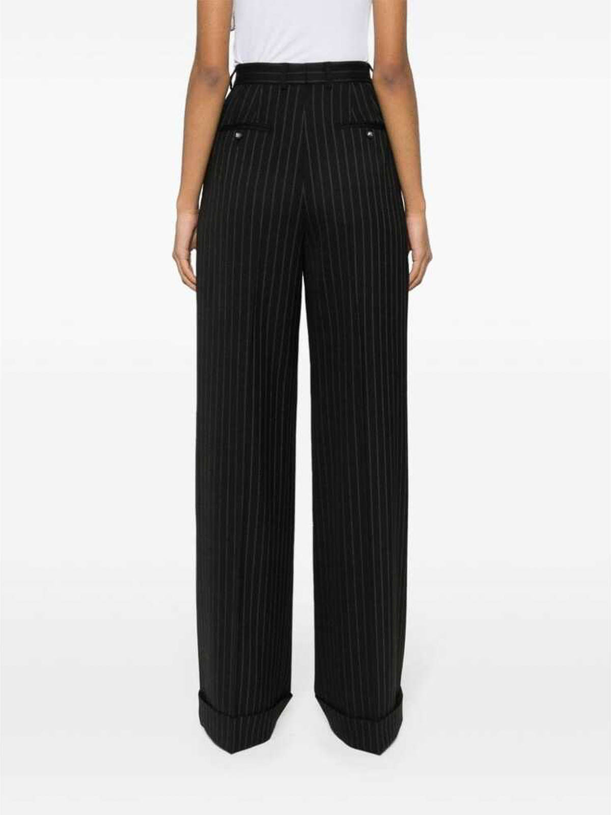 Shop Dolce & Gabbana Black Pinstripe Logo Button Pants