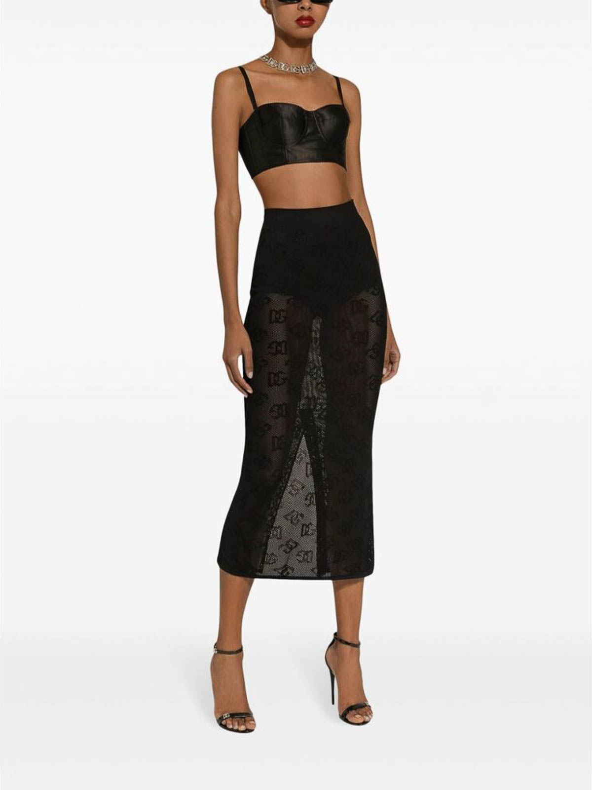 Shop Dolce & Gabbana Black Monogram Jacquard Knit Skirt