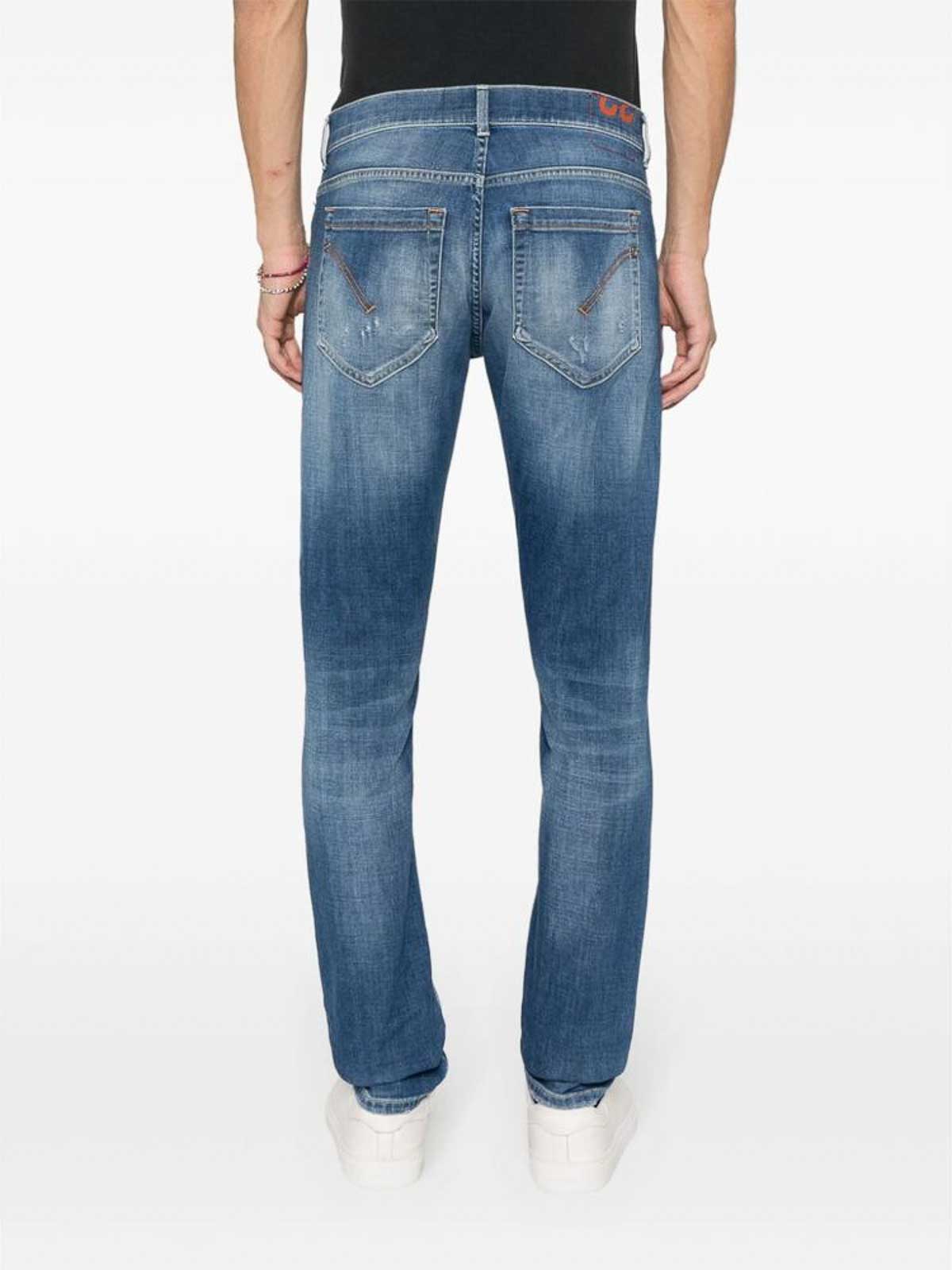 Shop Dondup Blue Faded Effect Logo Patch Denim Jeans