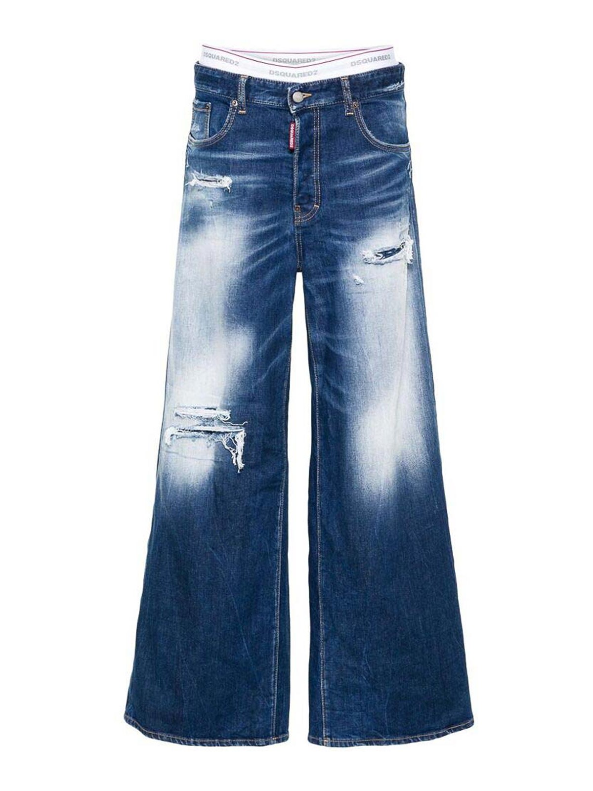 Shop Dsquared2 Sustainable Logo Patch Straight-leg Trousers In Blue