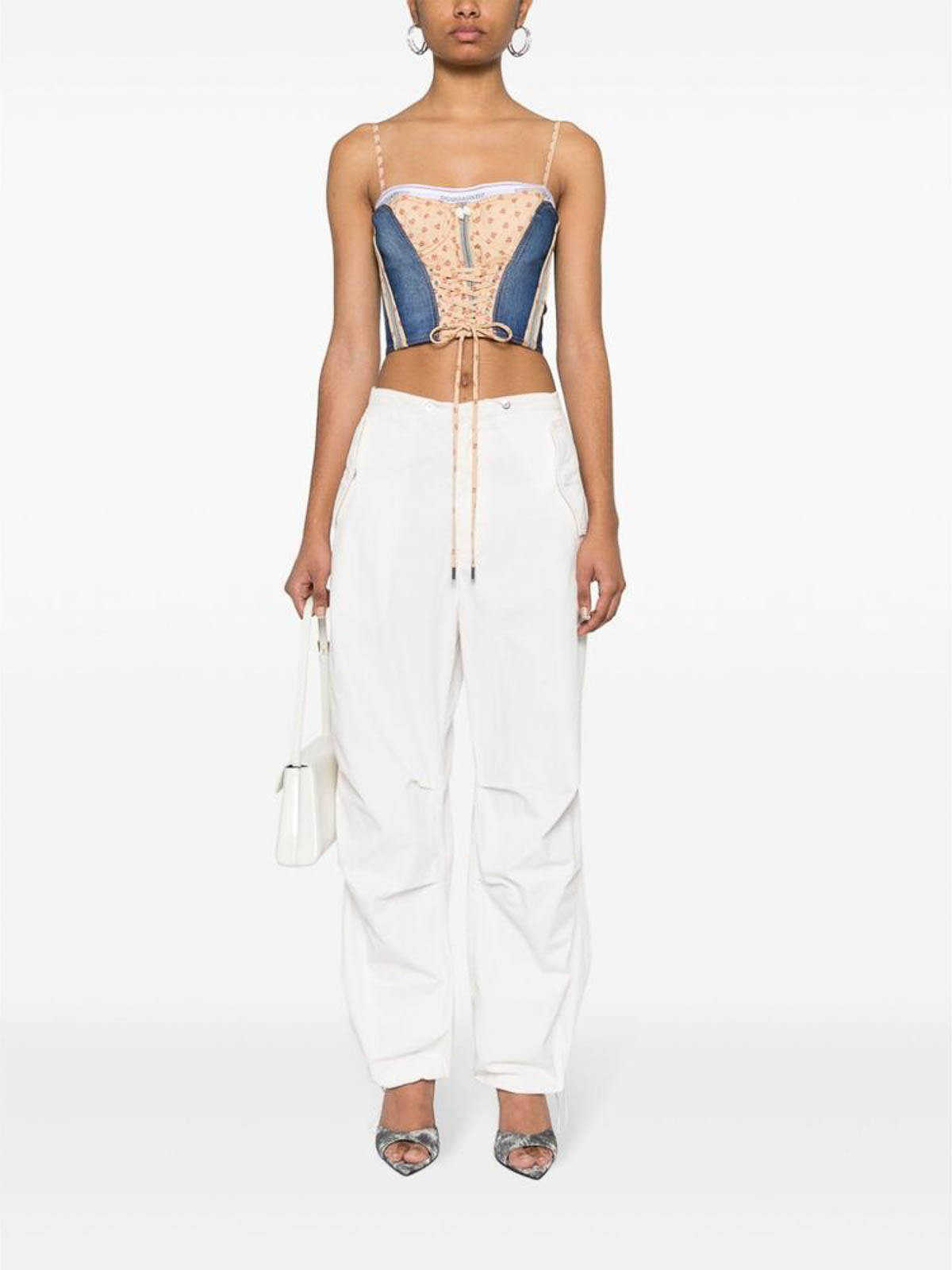 Shop Dsquared2 Wide-leg Trousers With Logo Patch In Blue