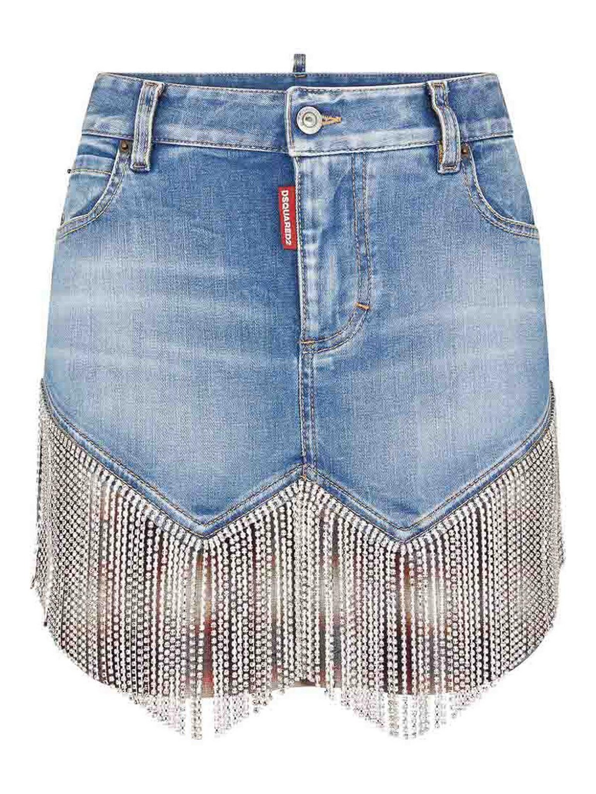 Shop Dsquared2 Indigo Layered Fringed Mini Skirt In Blue