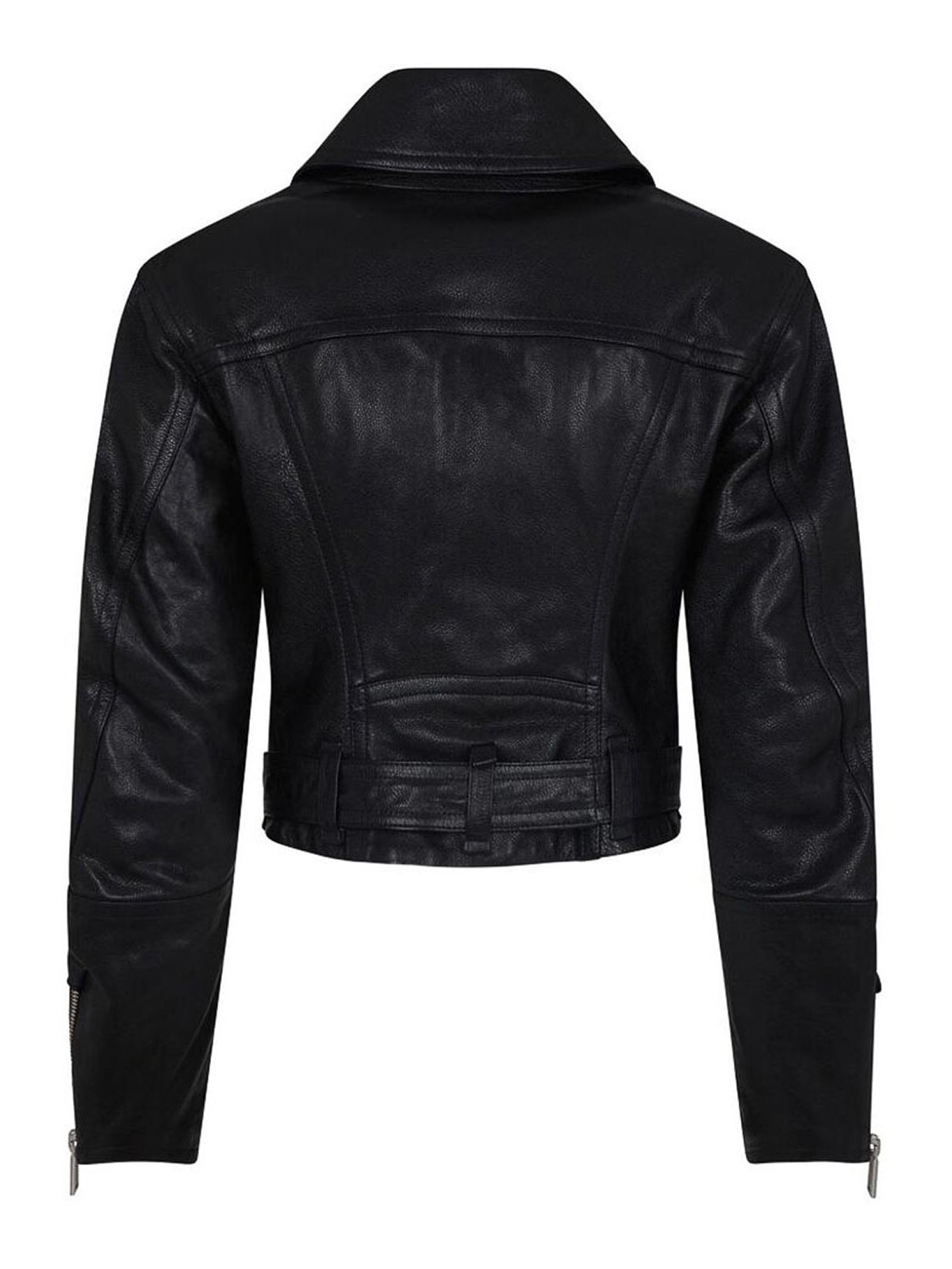 Shop Dsquared2 Black Grained Texture Cropped Moto Jacket