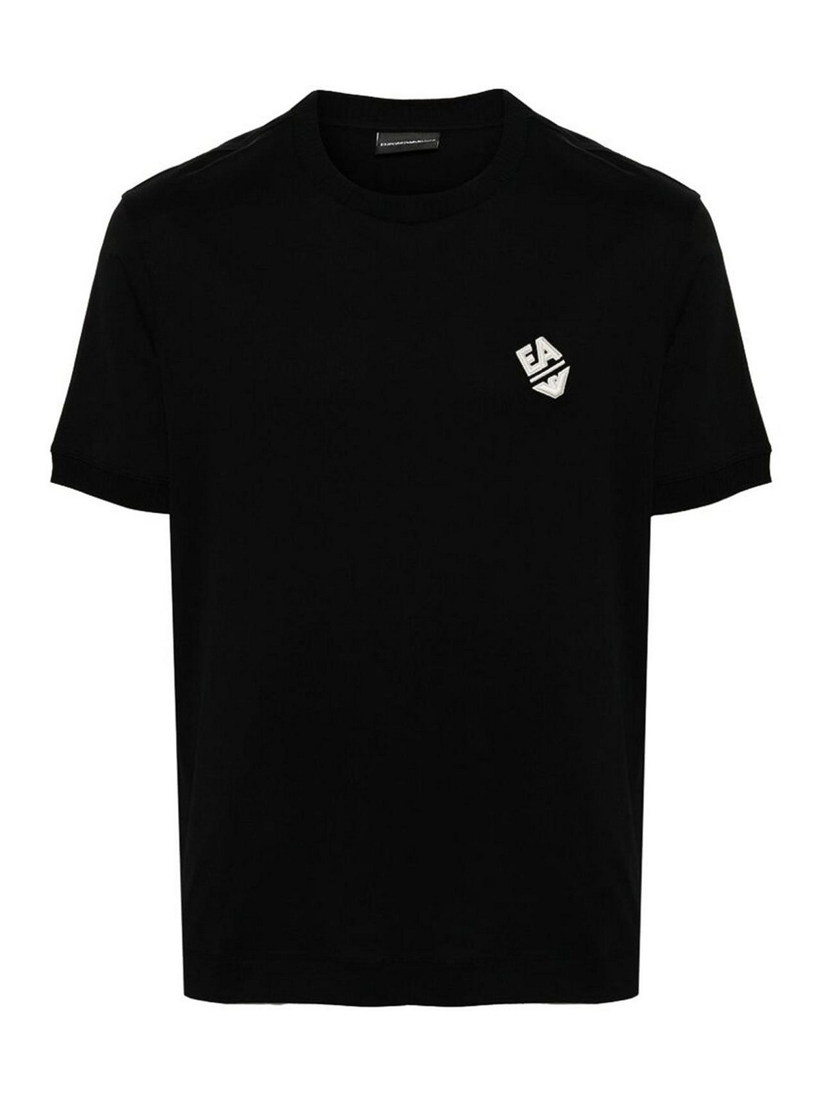Emporio Armani Embroidered Logo Round Neck  T-shirt In Black