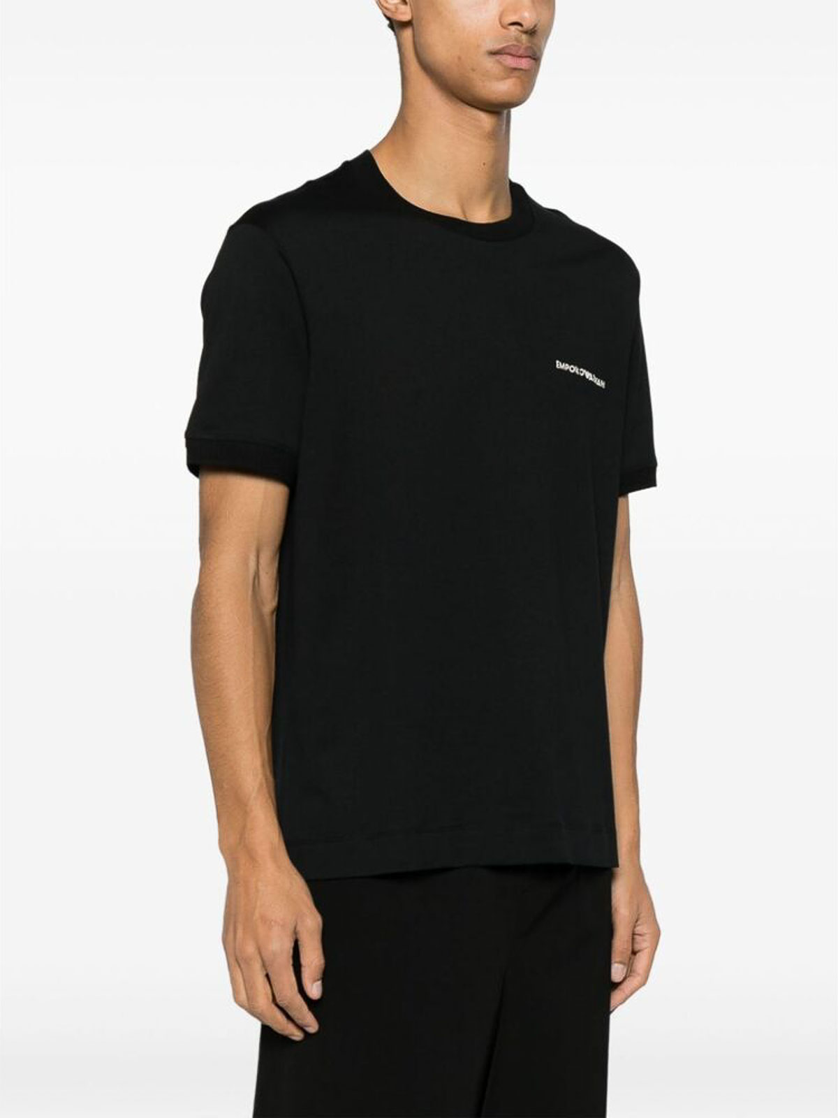 Shop Emporio Armani Soft Embroidered Logo Crew Neck  T-shirt In Black