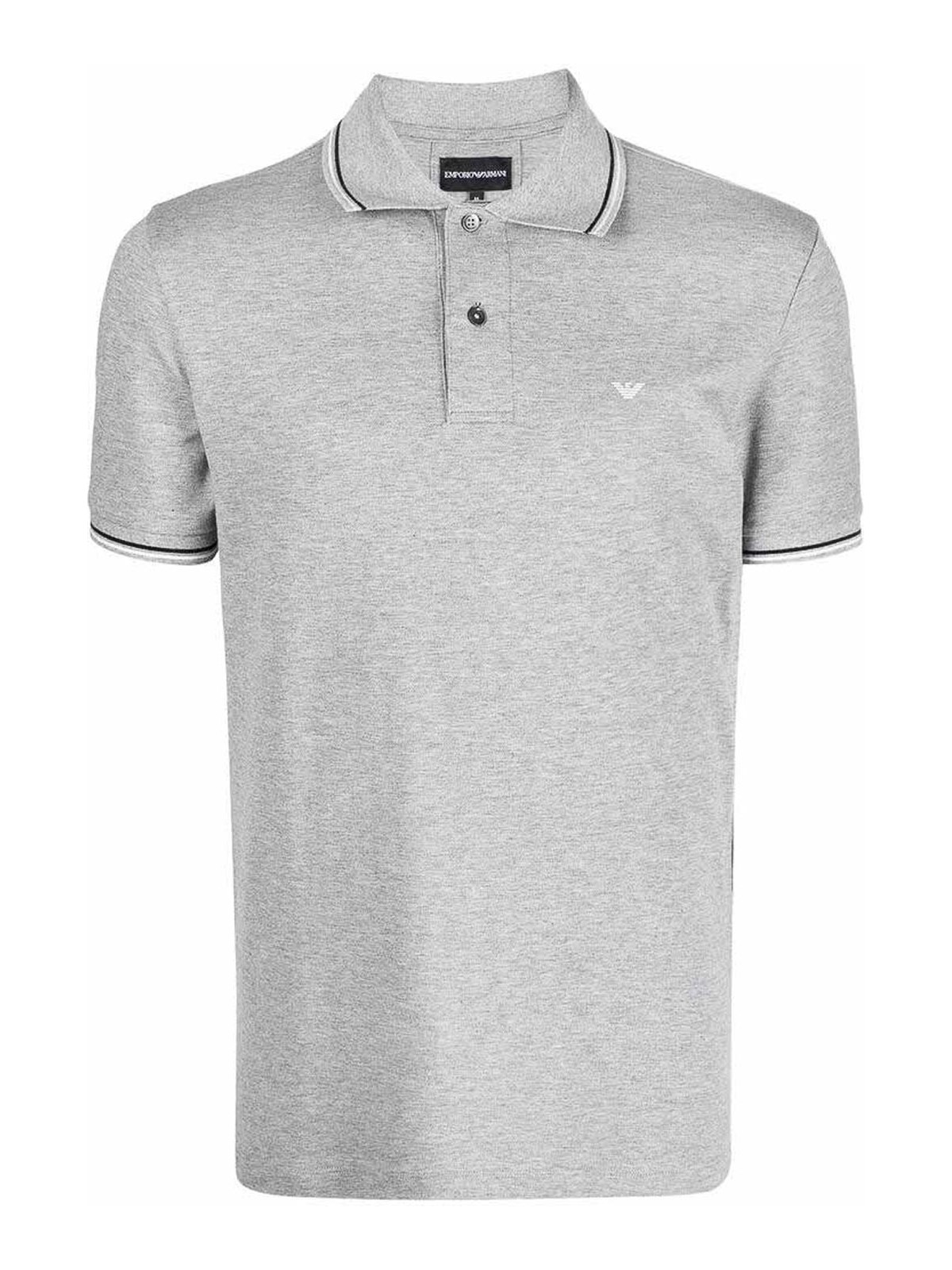 Emporio Armani Logo Print Pique' Trim Polo Shirt In Grey