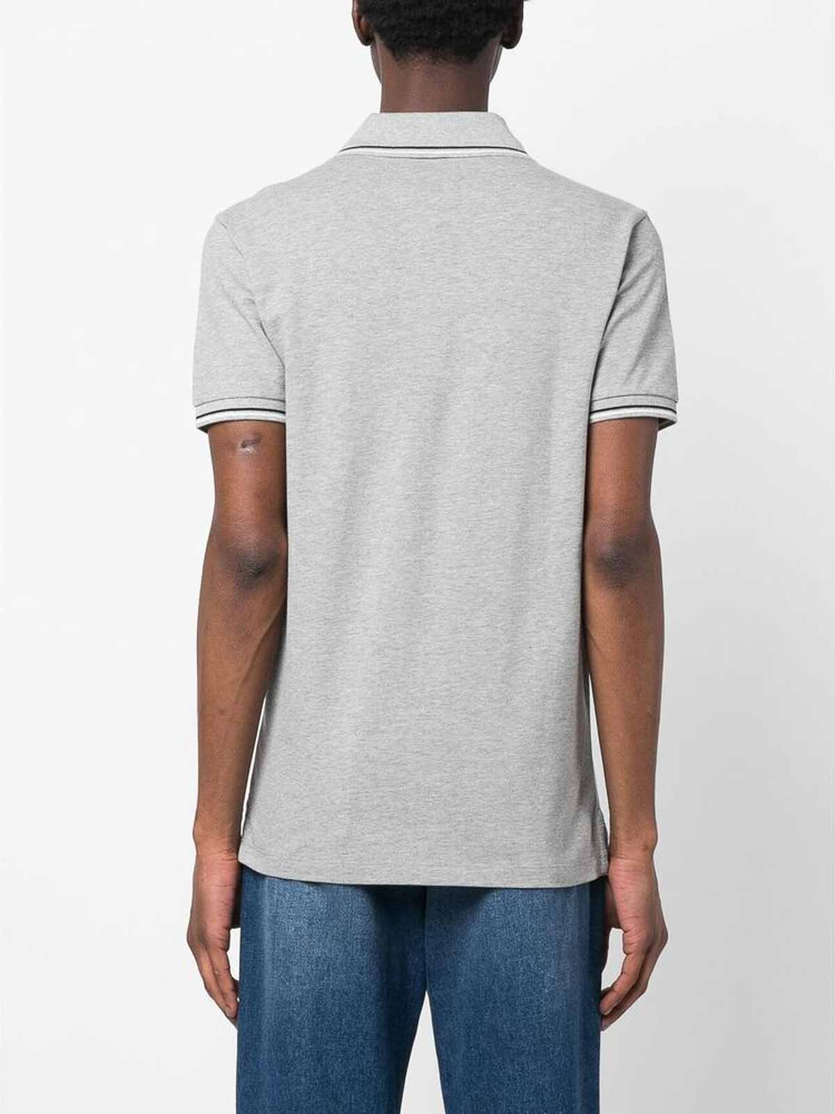 Shop Emporio Armani Logo Print Pique' Trim Polo Shirt In Grey