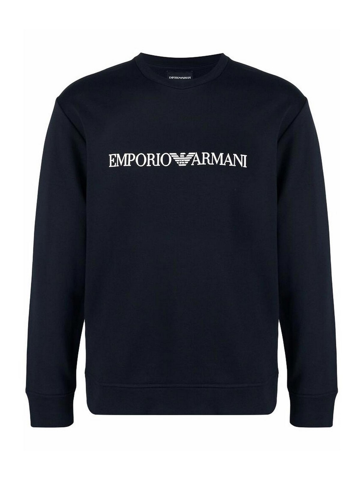 Shop Emporio Armani Navy Blue Logo-print Crew-neck Sweatshirt