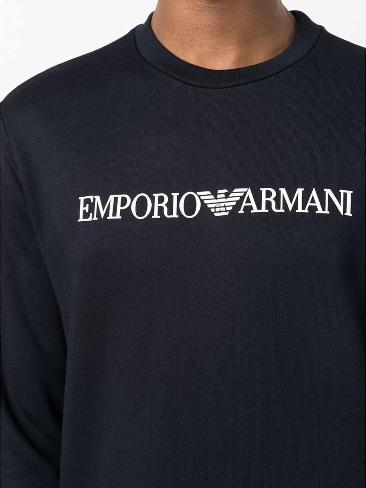 Shop Emporio Armani Navy Blue Logo-print Crew-neck Sweatshirt