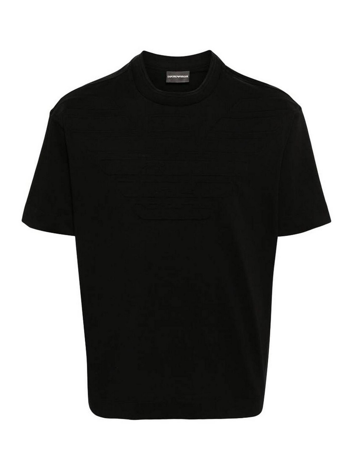 Shop Emporio Armani Black Debossed Logo Round Neck  T-shirt