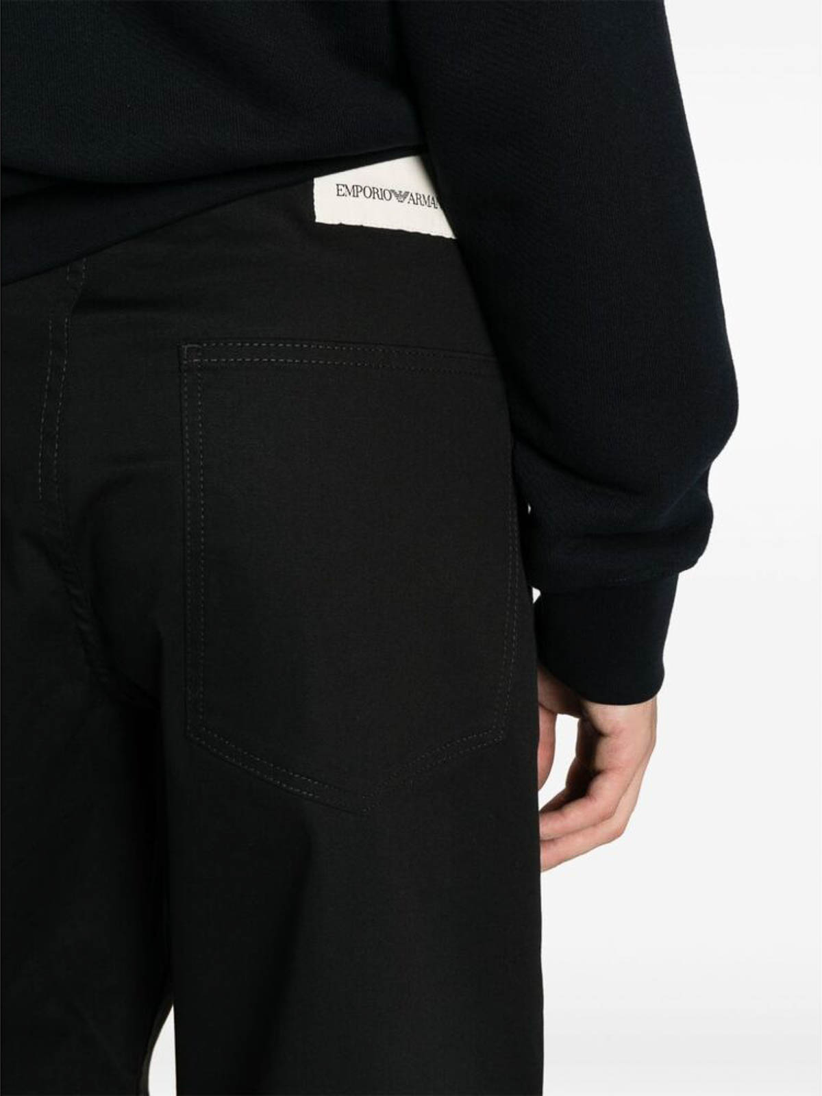 Shop Emporio Armani Logo Patch Straight Leg Pants In Black