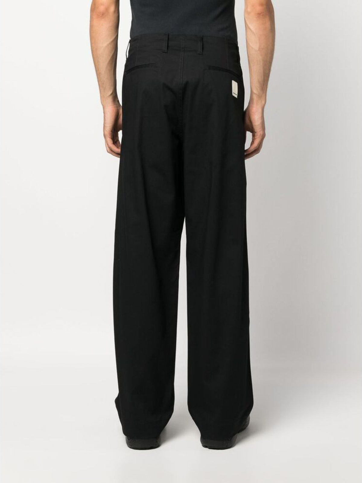 Shop Emporio Armani Wide-leg Trousers With Logo Patch In Black
