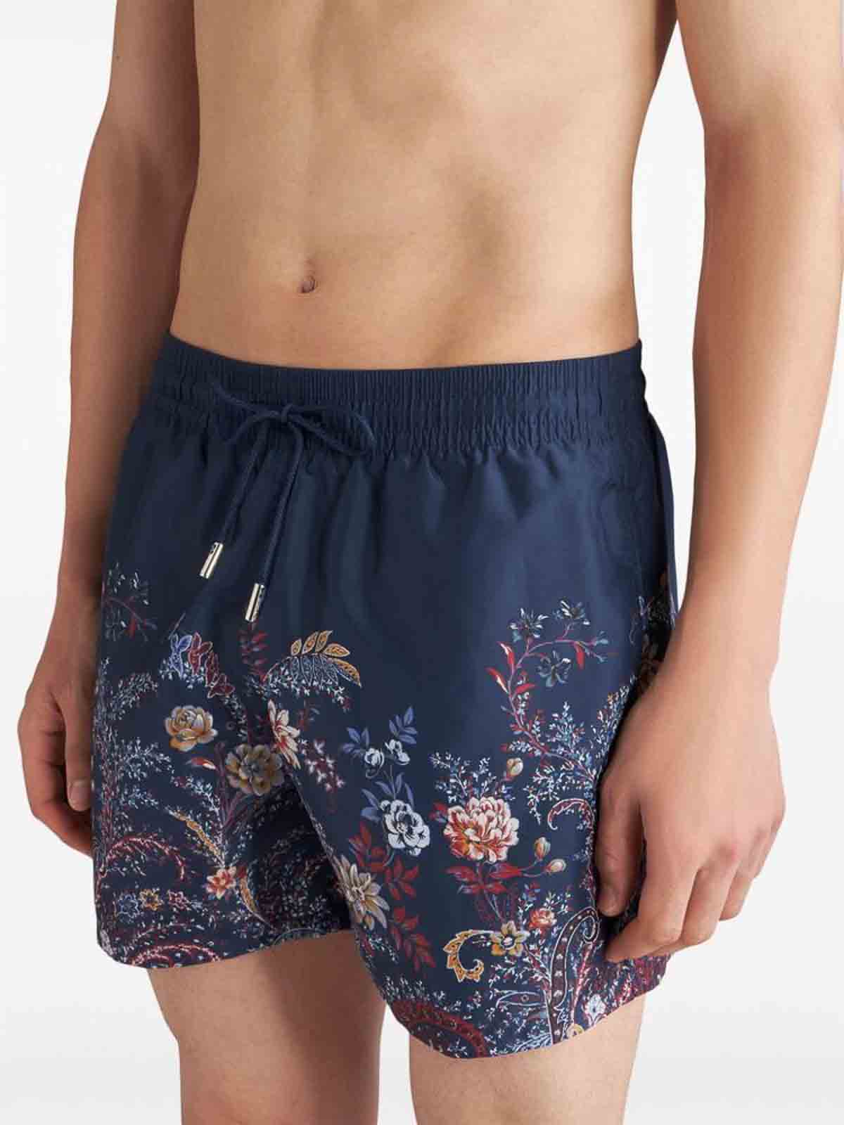Shop Etro Floral Print Pants In Blue