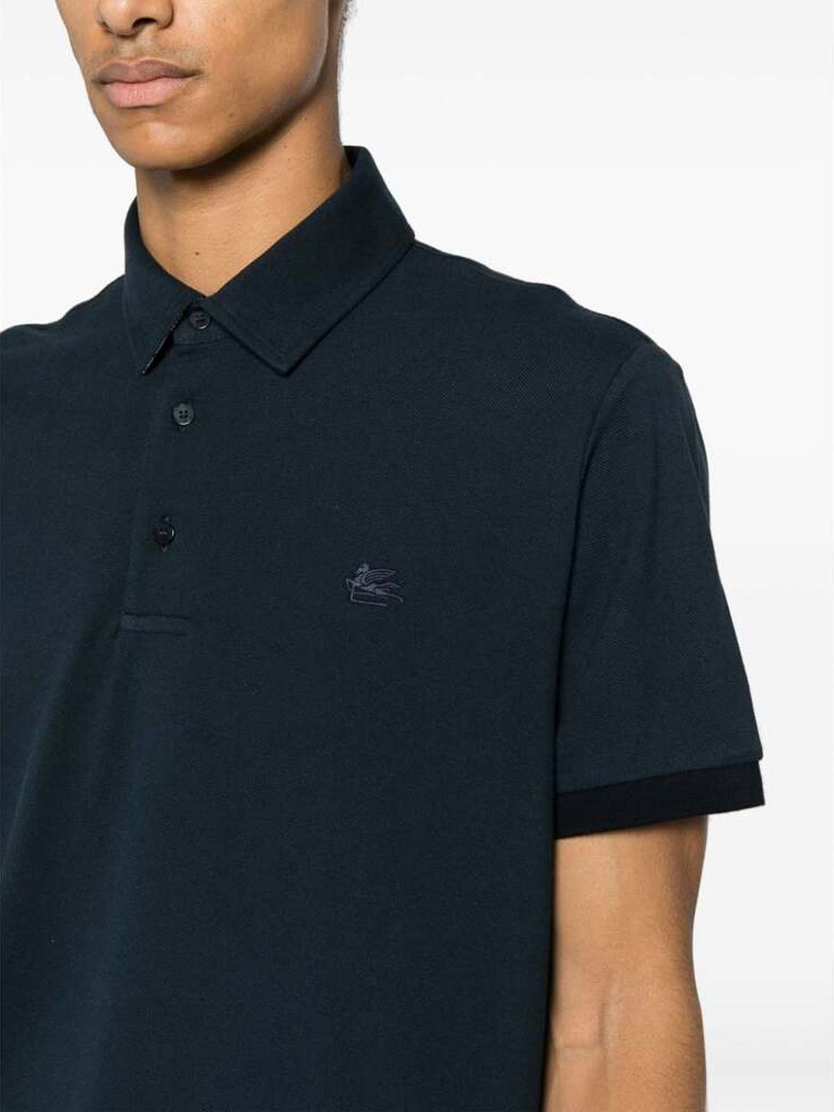 Shop Etro Navy Blue Pegaso Logo Polo Short Sleeve