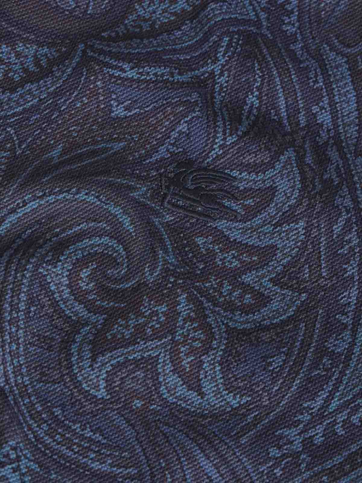Shop Etro Blue Paisley Print Logo Polo Short Sleeve