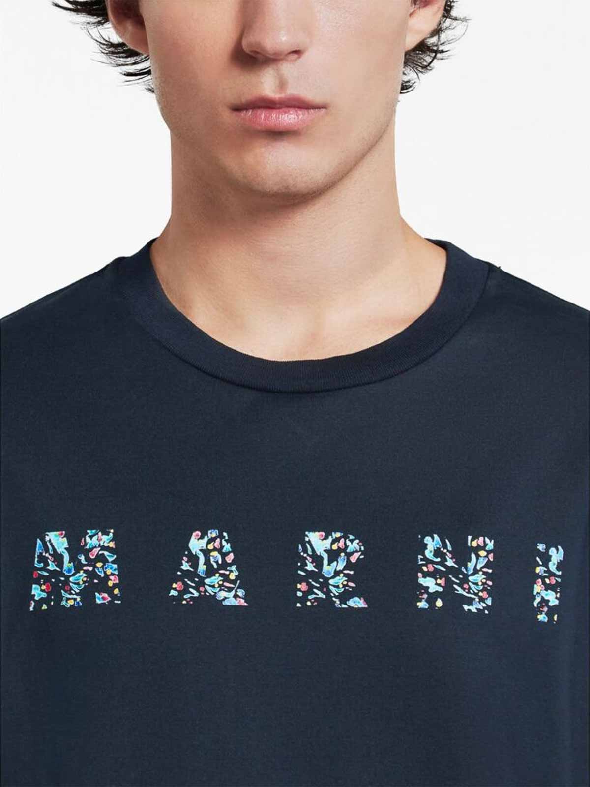 Shop Marni Navy Blue Logo Print Chest T-shirt
