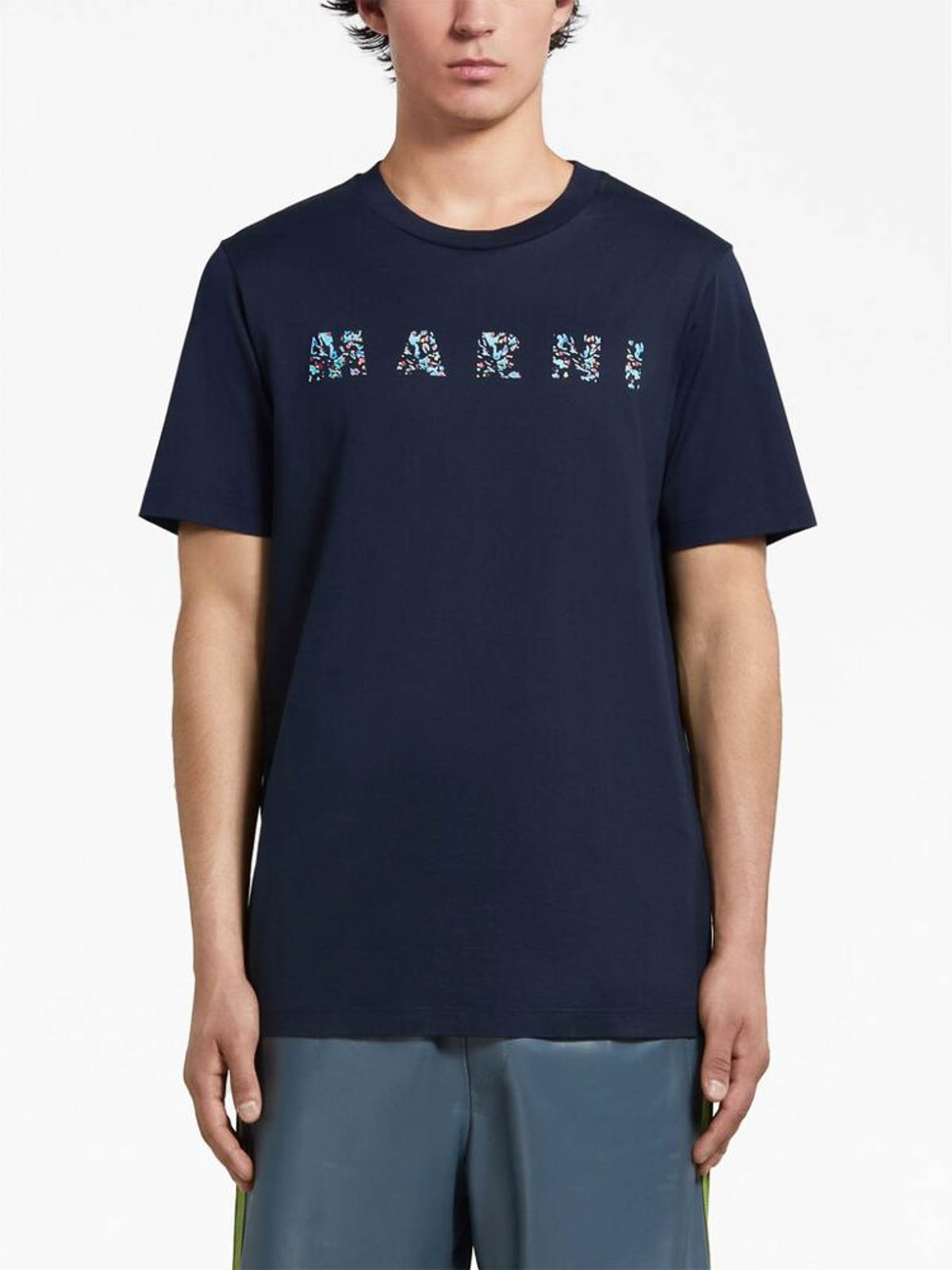 Shop Marni Navy Blue Logo Print Chest T-shirt