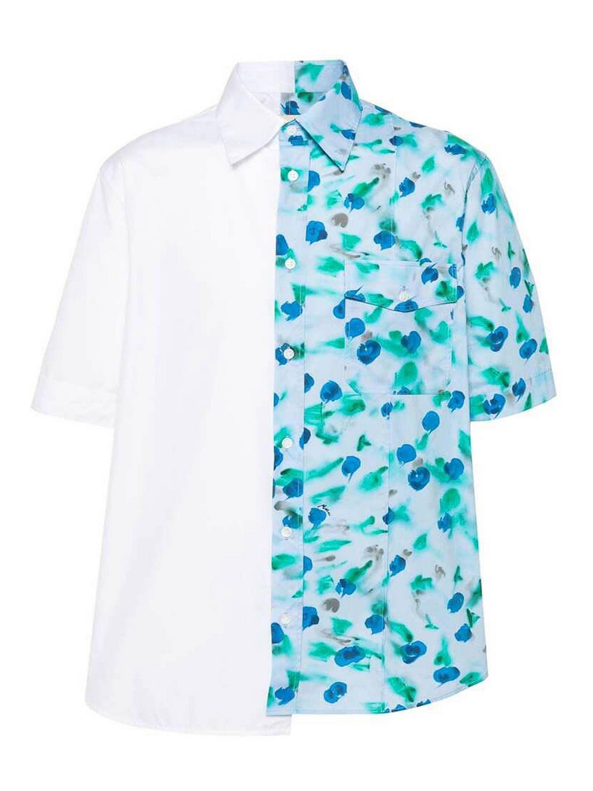 Shop Marni Floral Print Collar Shirt In Blue