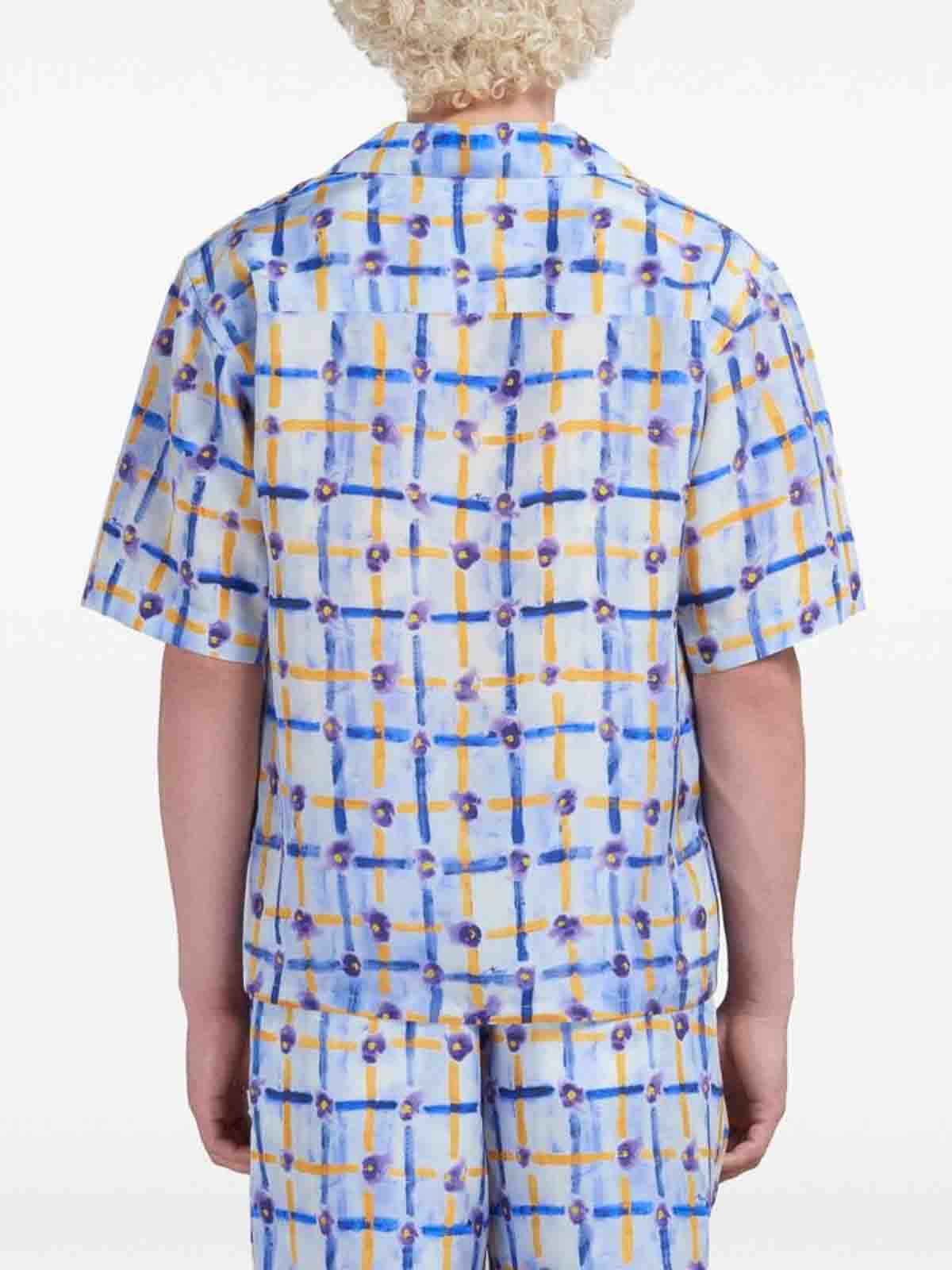 Shop Marni Graphic Print Notched Collar Shirt In Blue
