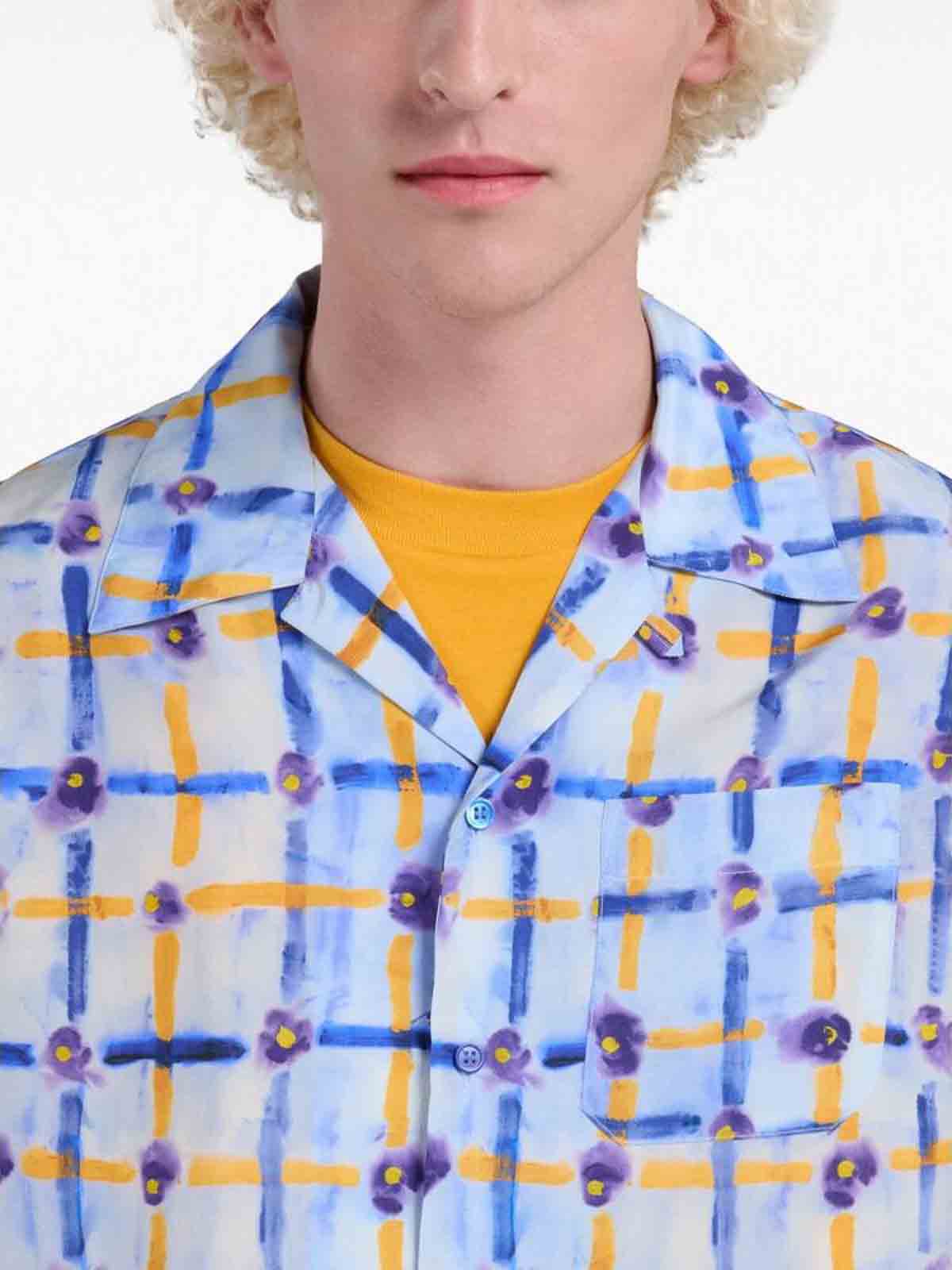 Shop Marni Graphic Print Notched Collar Shirt In Blue