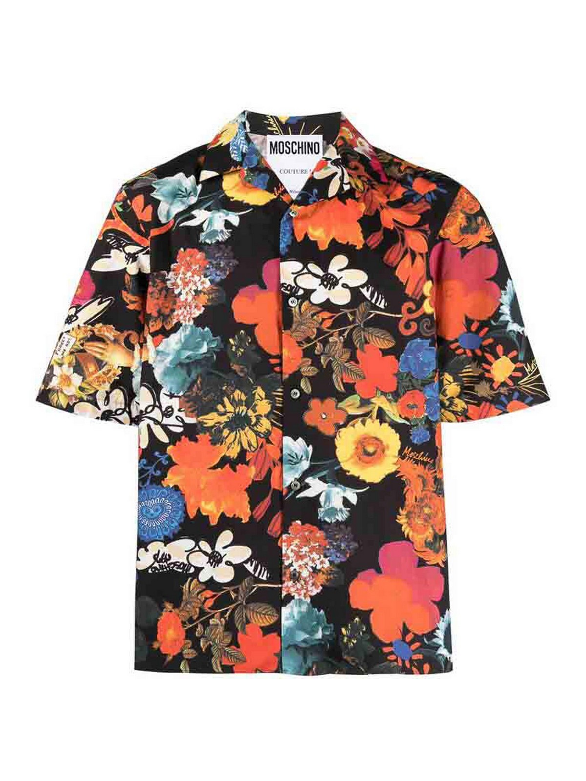 Shop Moschino Floral Collar Shirt In Black